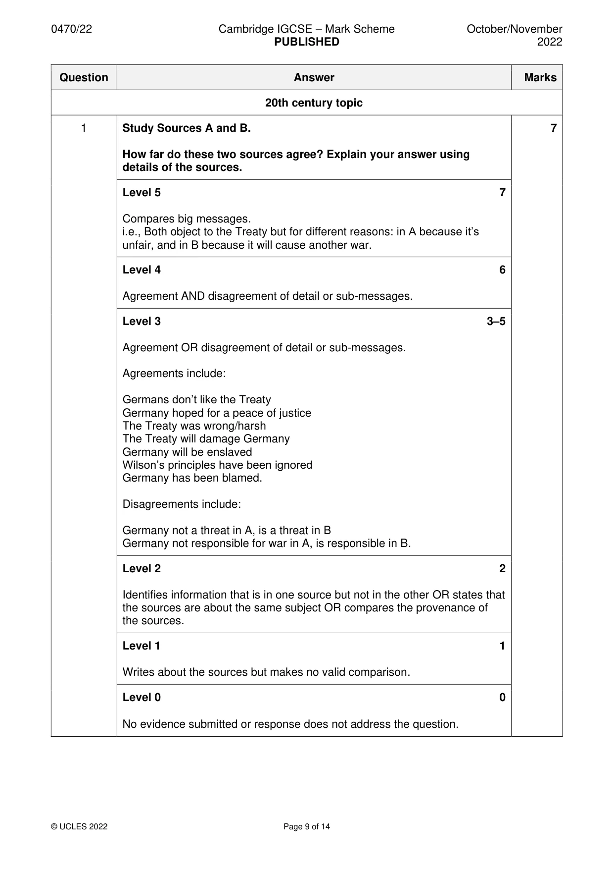 Mark scheme, page 9 of 14