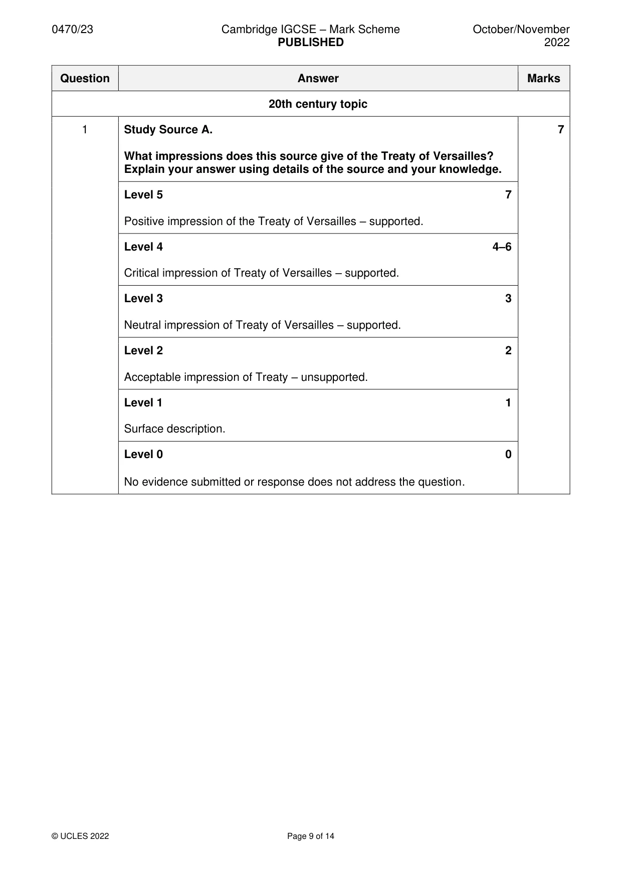 Mark scheme, page 9 of 14