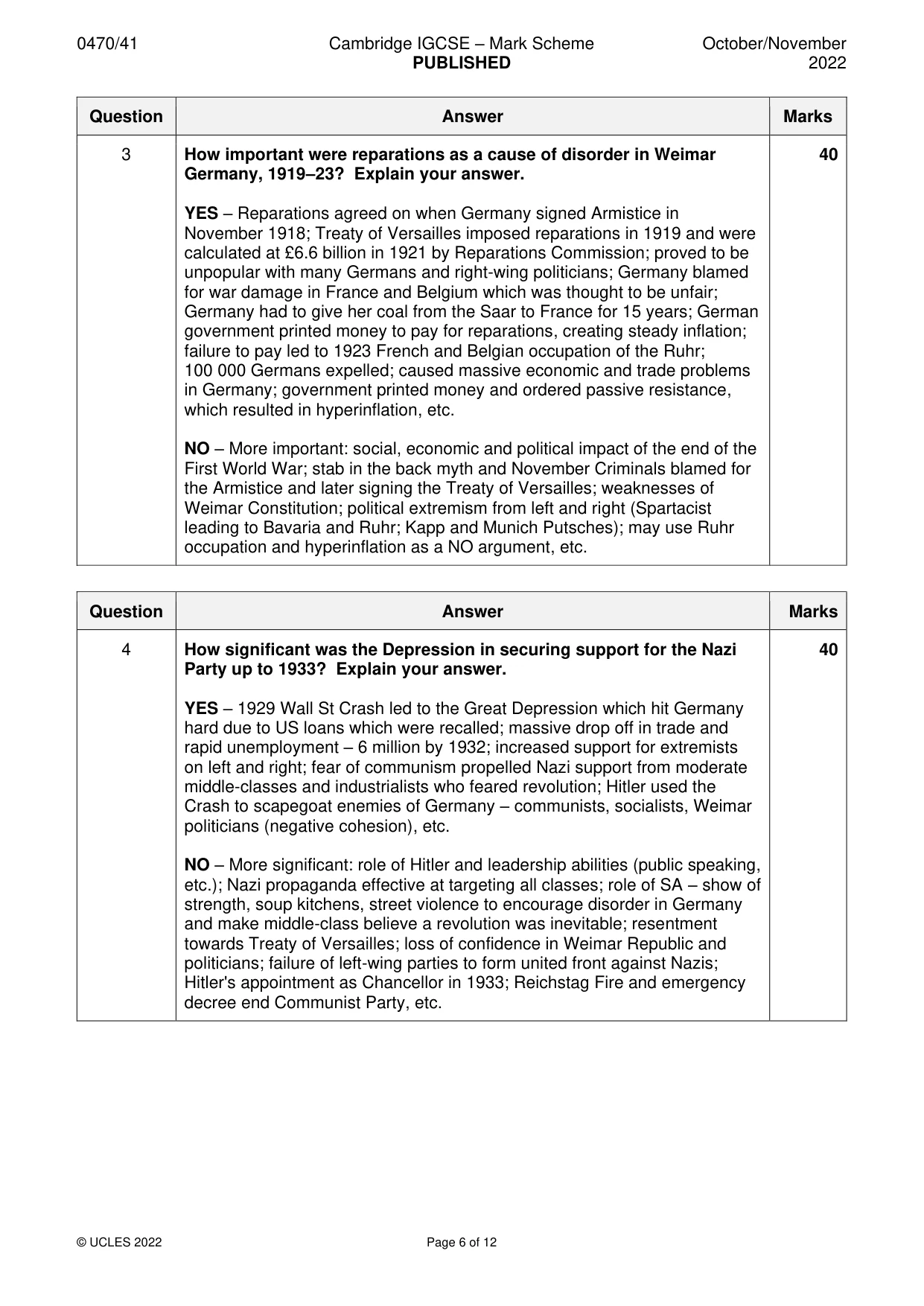 Mark scheme, page 6 of 12