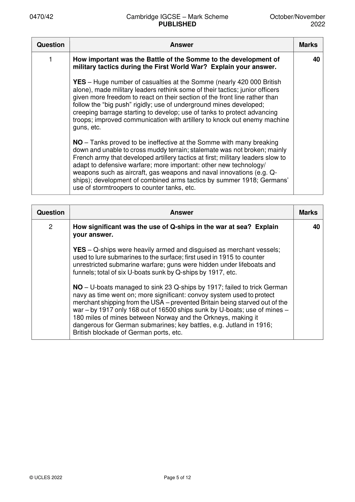 Mark scheme, page 5 of 12