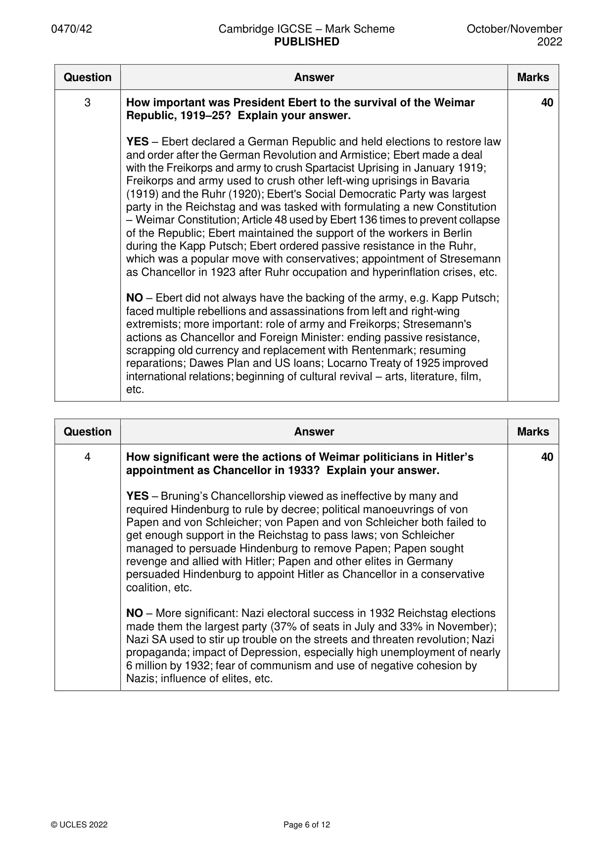Mark scheme, page 6 of 12