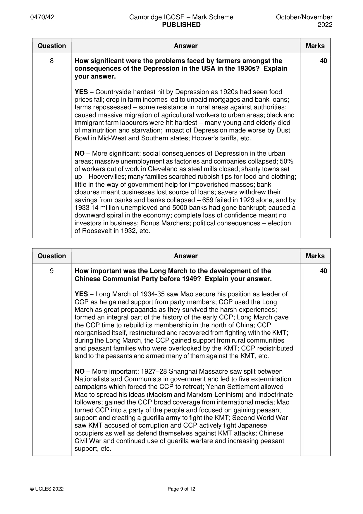 Mark scheme, page 9 of 12