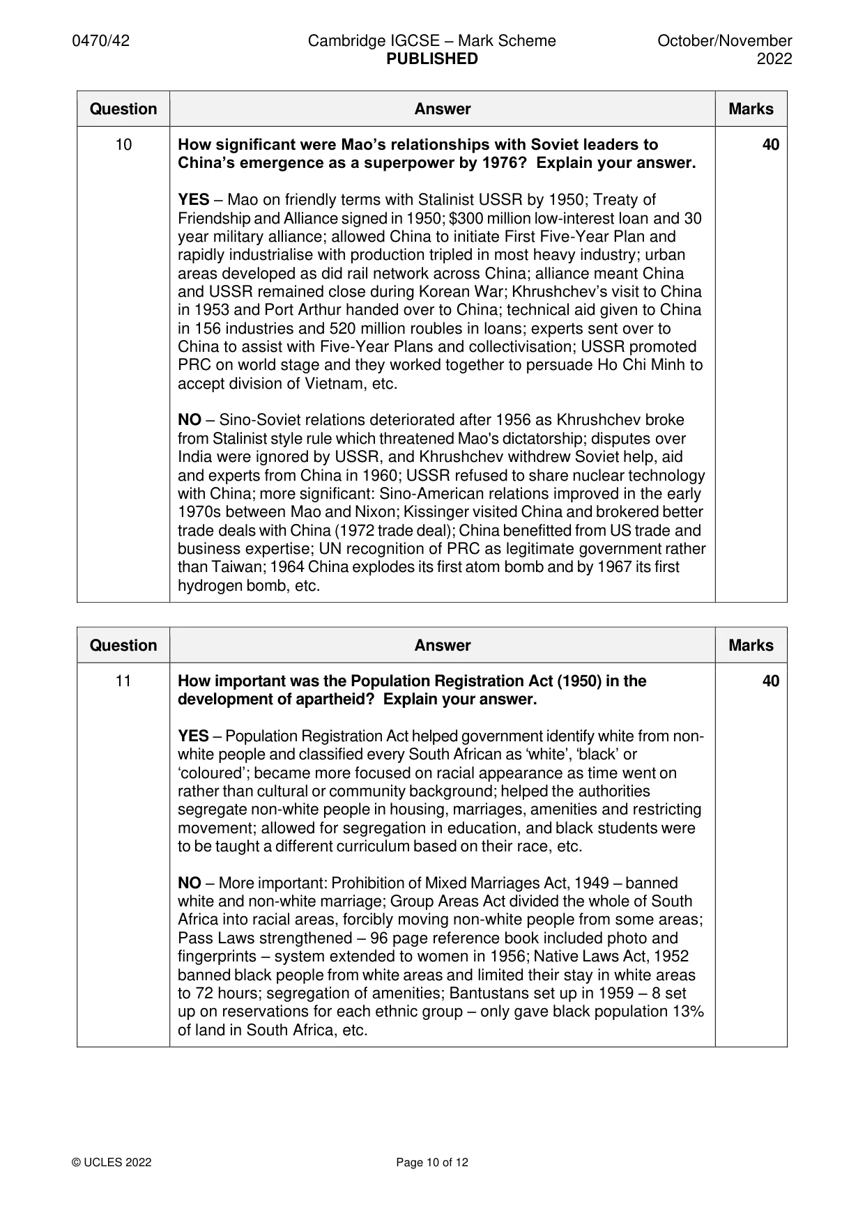 Mark scheme, page 10 of 12