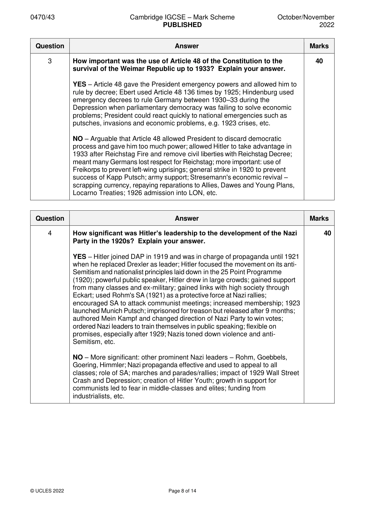 Mark scheme, page 8 of 14