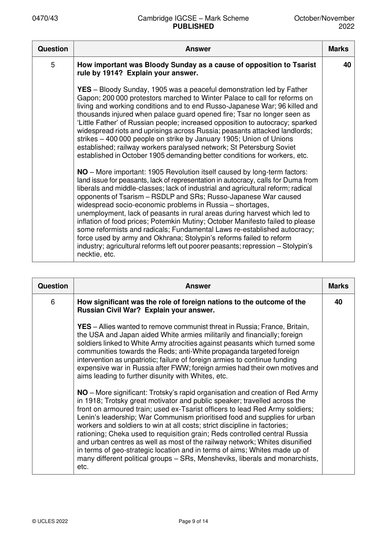 Mark scheme, page 9 of 14