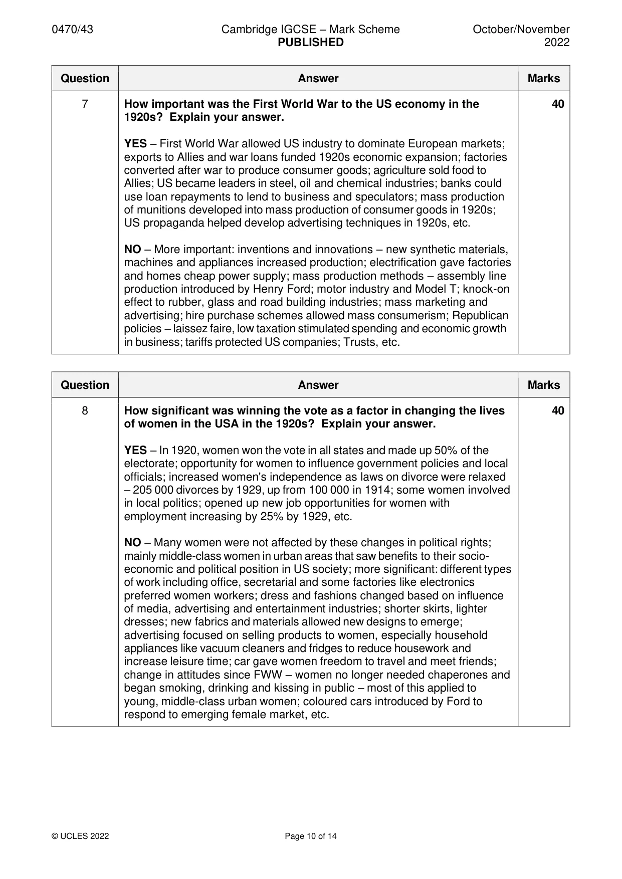 Mark scheme, page 10 of 14
