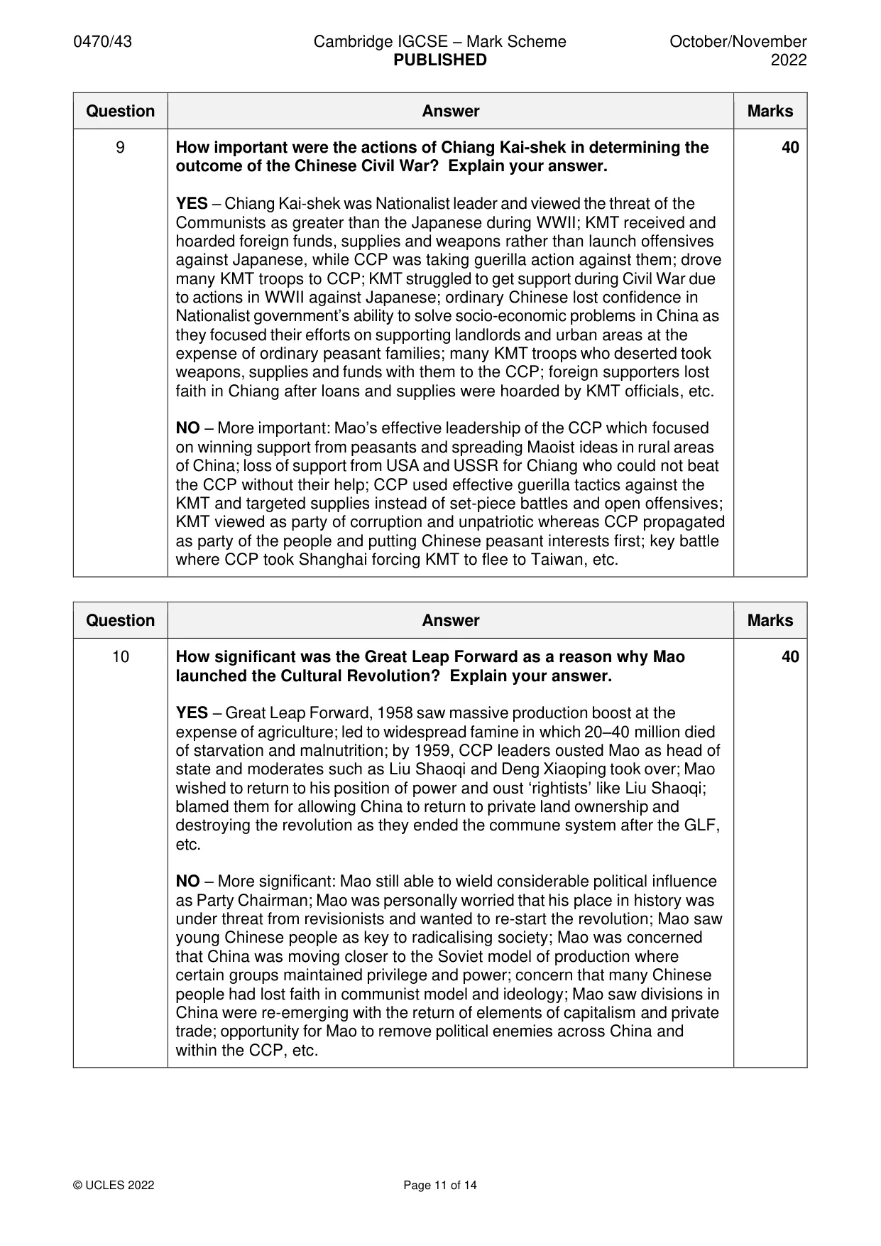 Mark scheme, page 11 of 14