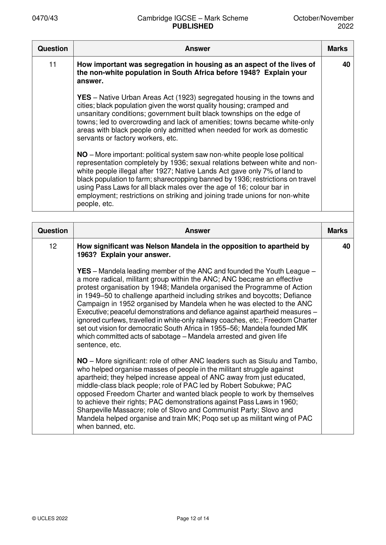 Mark scheme, page 12 of 14