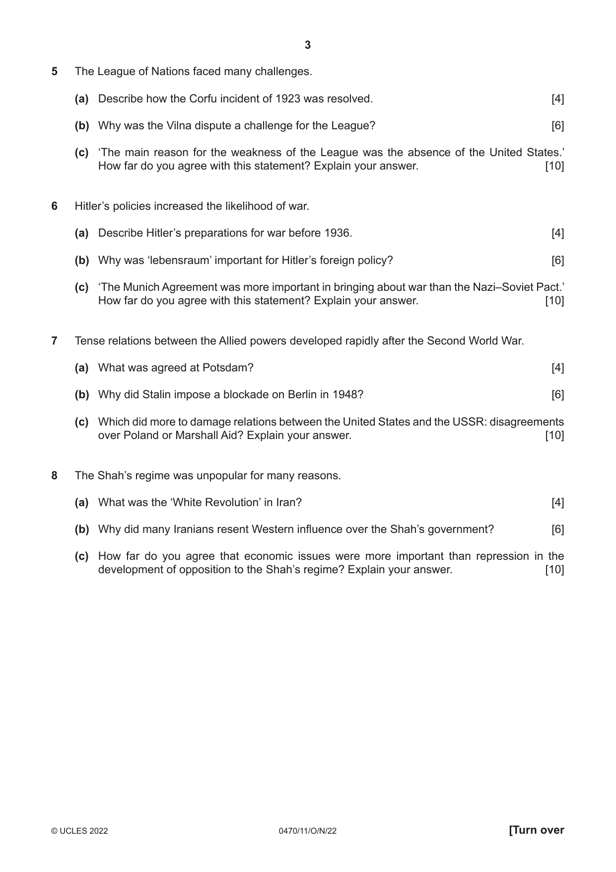 Cambridge IGCSE History 0470 2022 Oct/Nov Paper 1 · Variant 1 question paper, page 3 of 12