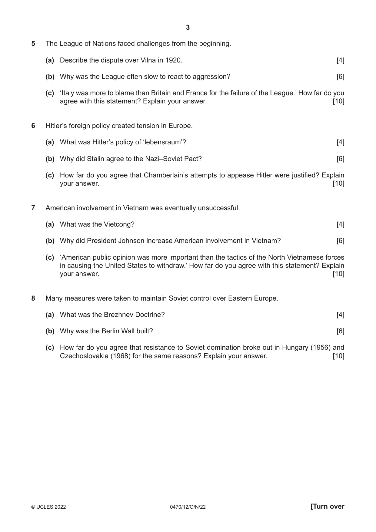 Cambridge IGCSE History 0470 2022 Oct/Nov Paper 1 · Variant 2 question paper, page 3 of 12