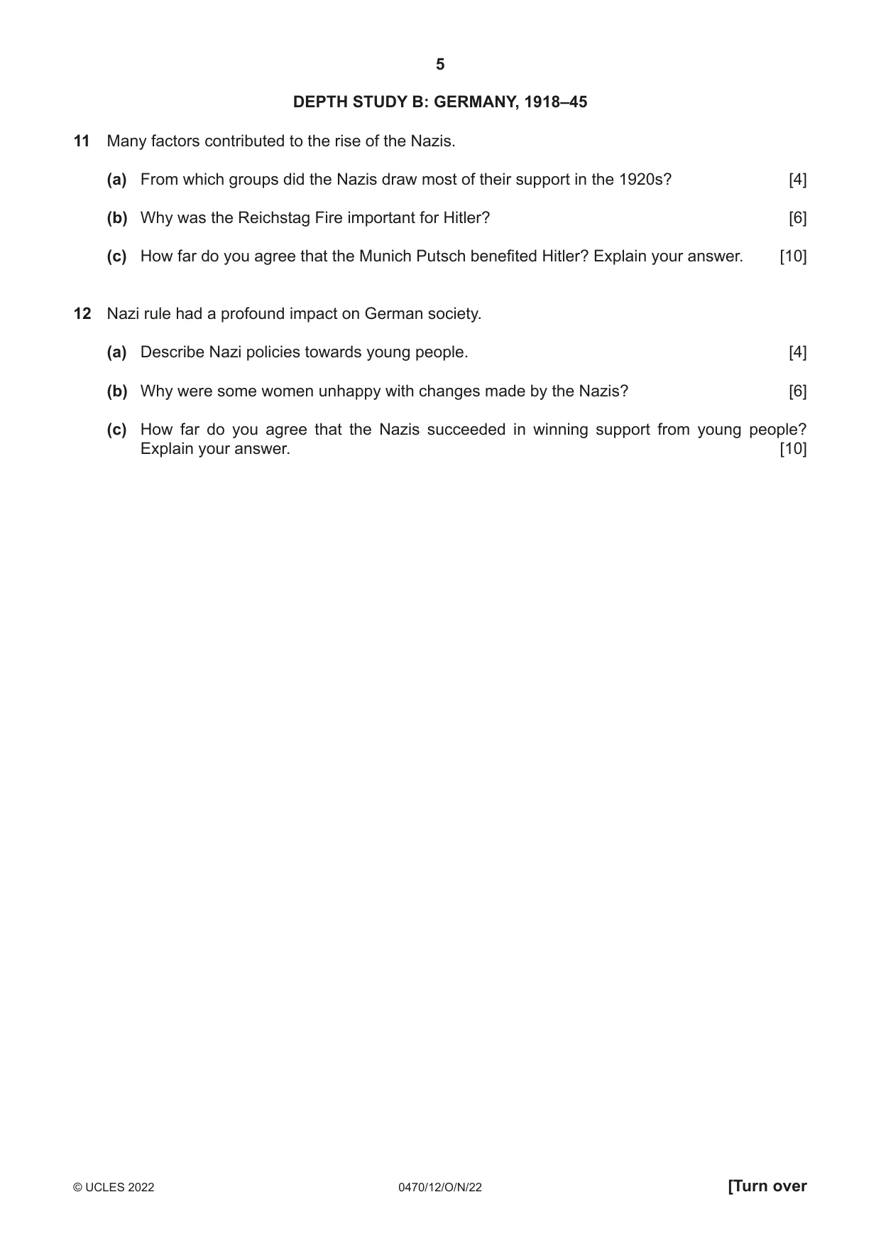 Cambridge IGCSE History 0470 2022 Oct/Nov Paper 1 · Variant 2 question paper, page 5 of 12