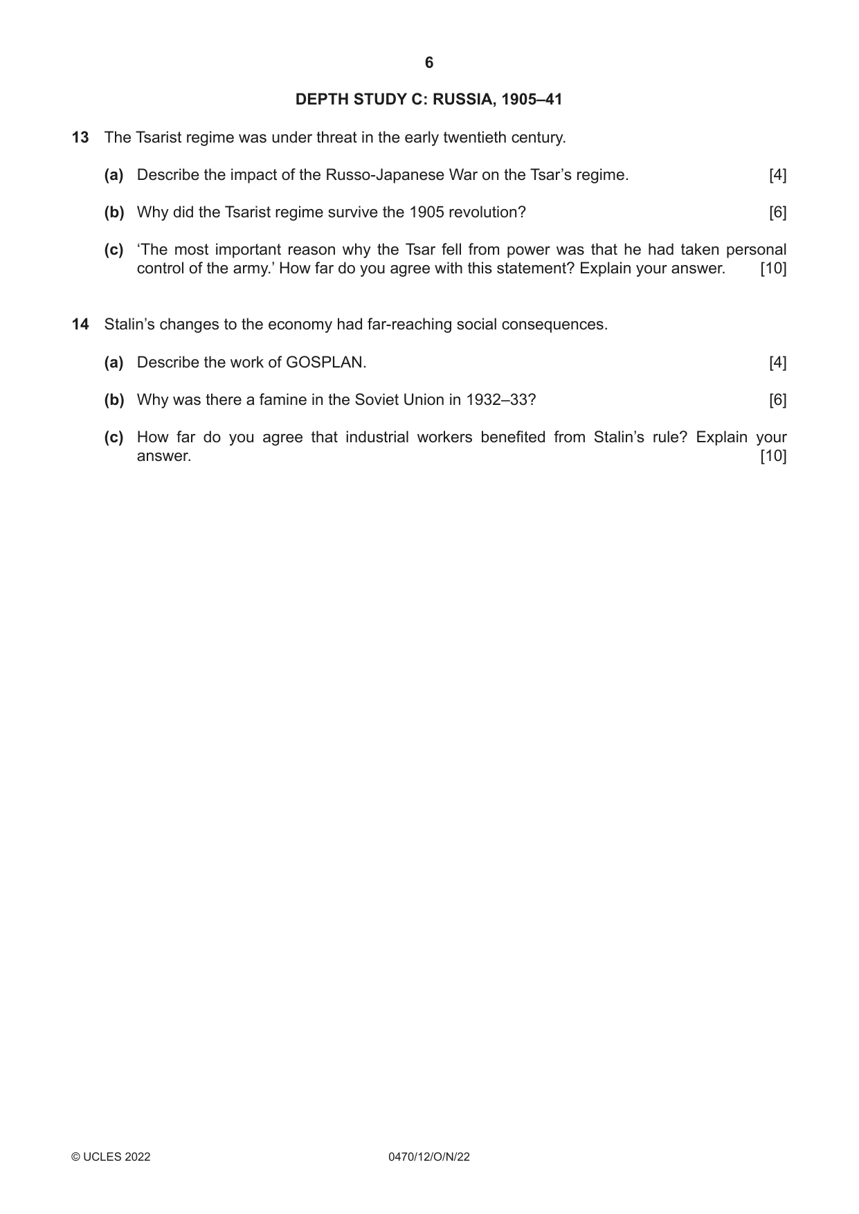 Cambridge IGCSE History 0470 2022 Oct/Nov Paper 1 · Variant 2 question paper, page 6 of 12