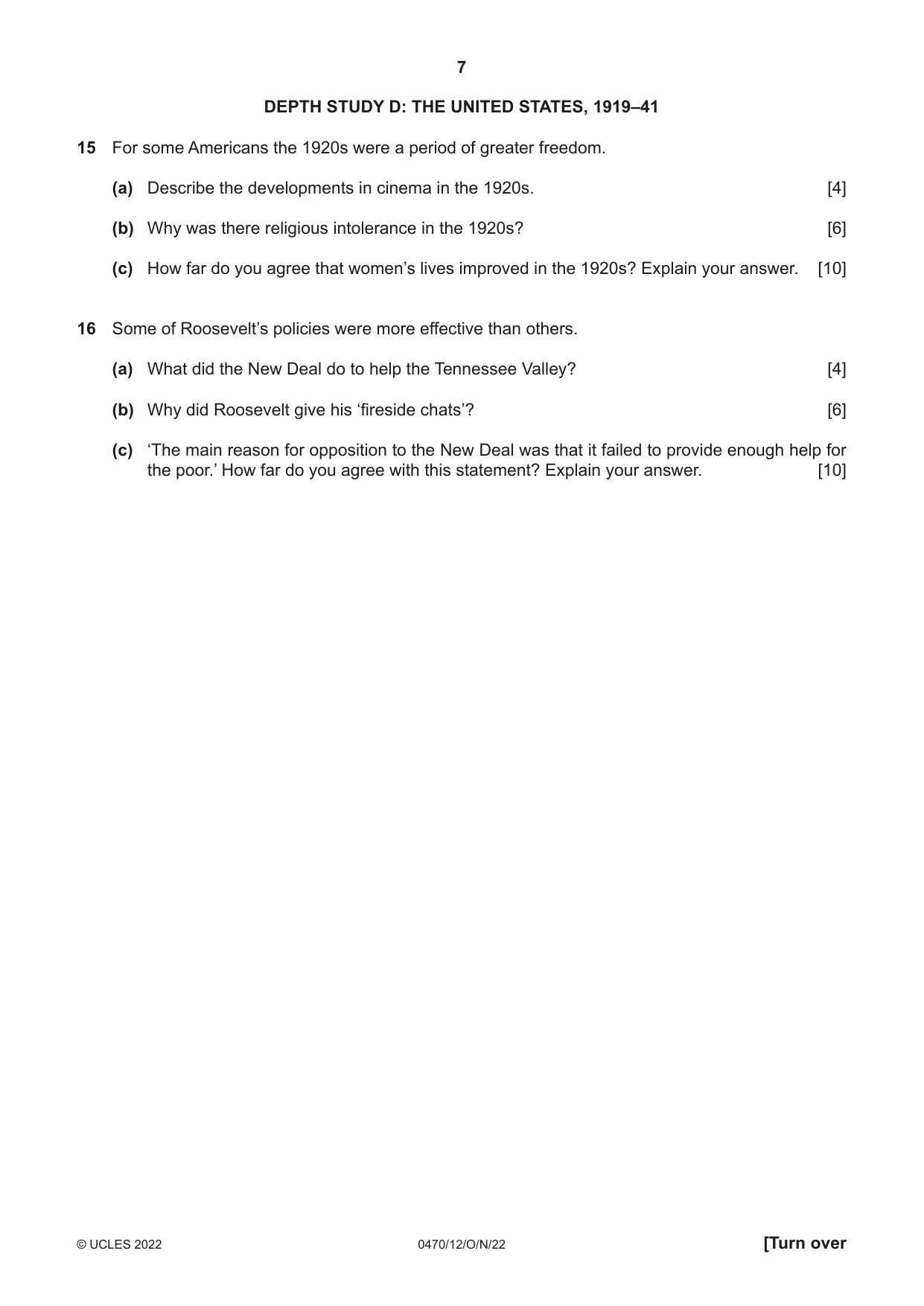 Cambridge IGCSE History 0470 2022 Oct/Nov Paper 1 · Variant 2 question paper, page 7 of 12