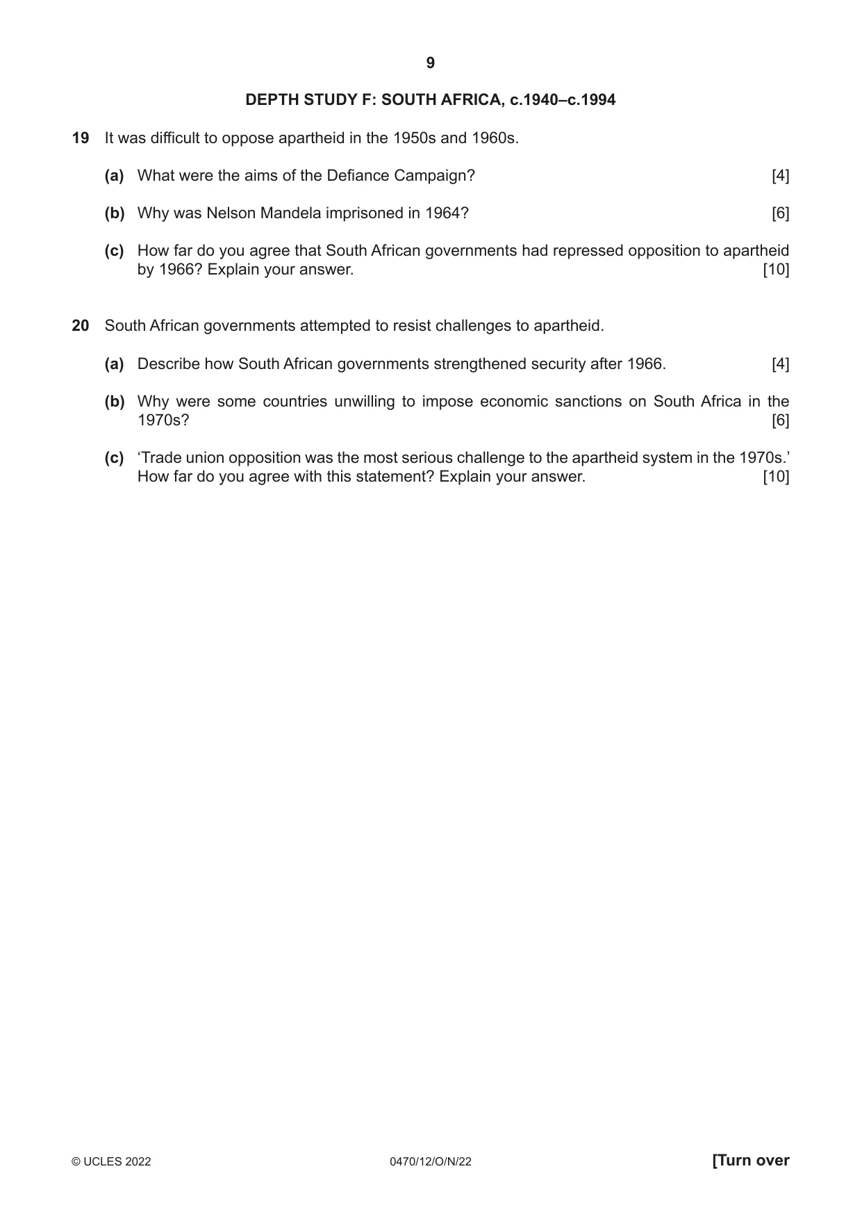 Cambridge IGCSE History 0470 2022 Oct/Nov Paper 1 · Variant 2 question paper, page 9 of 12