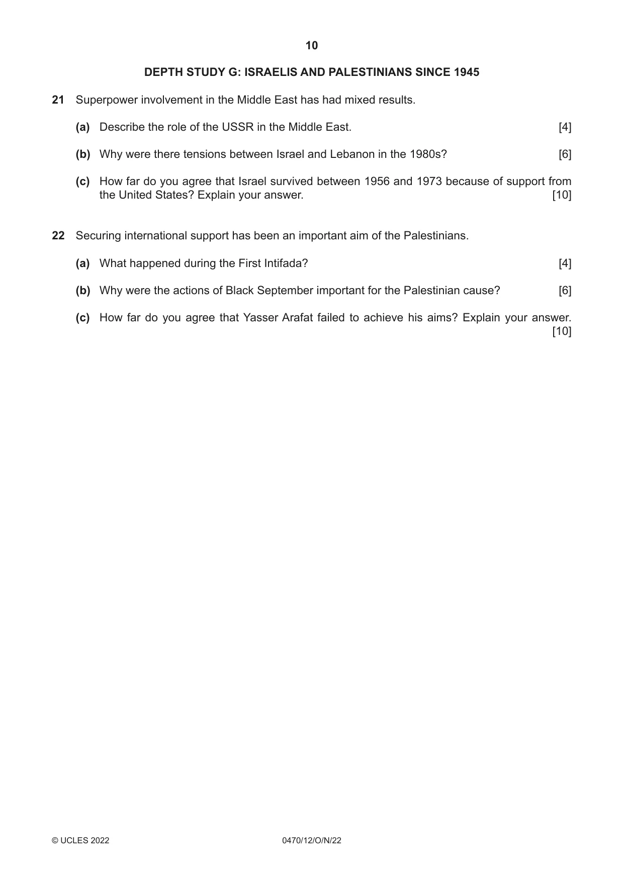 Cambridge IGCSE History 0470 2022 Oct/Nov Paper 1 · Variant 2 question paper, page 10 of 12