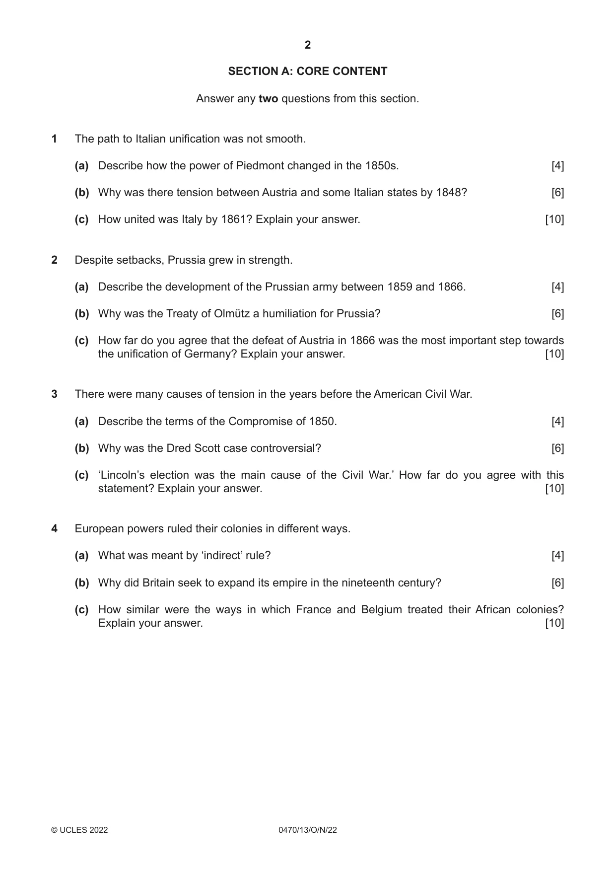Cambridge IGCSE History 0470 2022 Oct/Nov Paper 1 · Variant 3 question paper, page 2 of 12