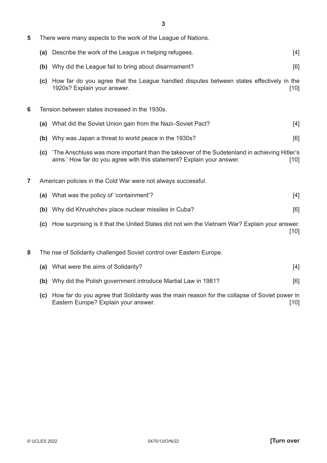 Cambridge IGCSE History 0470 2022 Oct/Nov Paper 1 · Variant 3 question paper, page 3 of 12