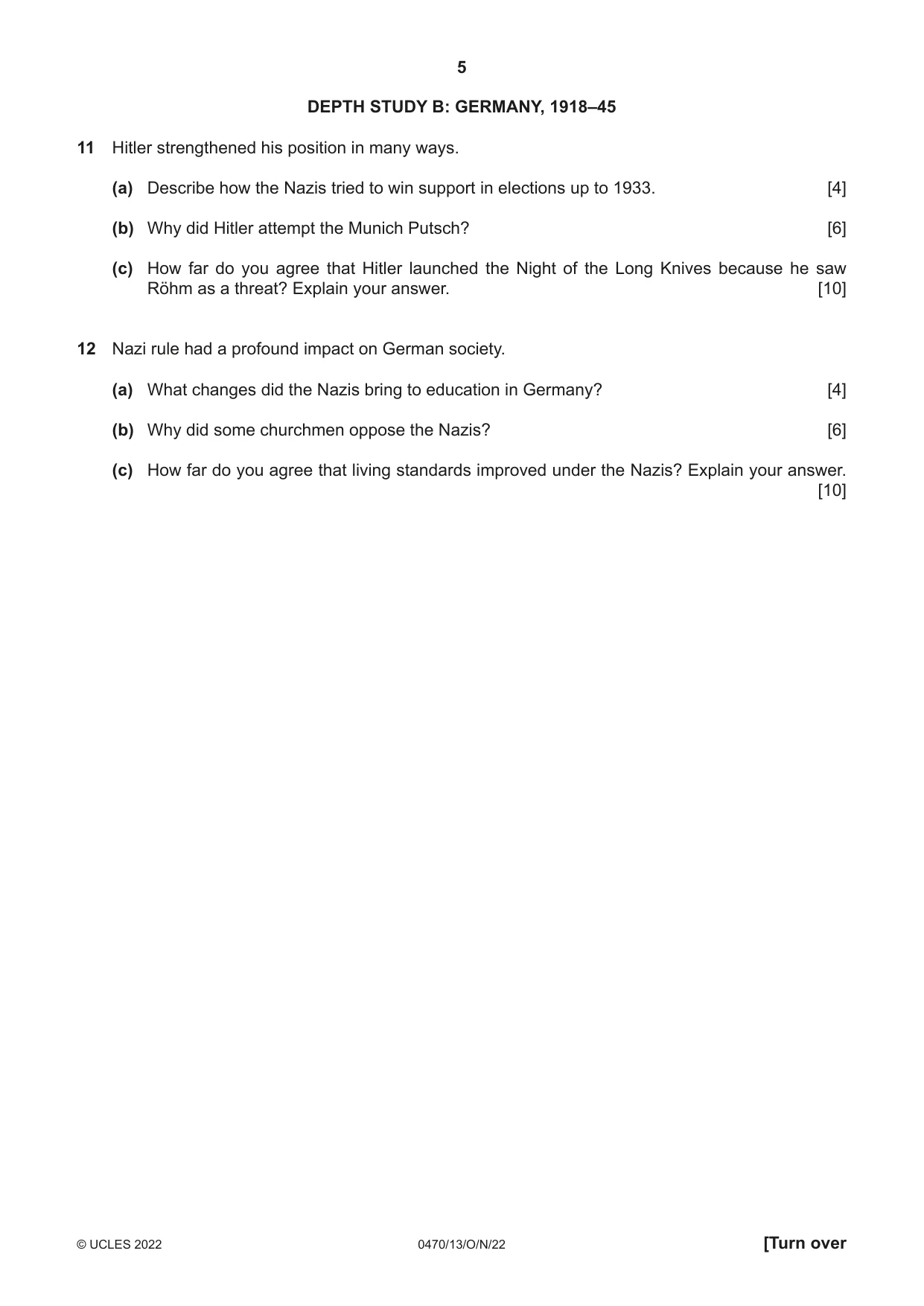 Cambridge IGCSE History 0470 2022 Oct/Nov Paper 1 · Variant 3 question paper, page 5 of 12