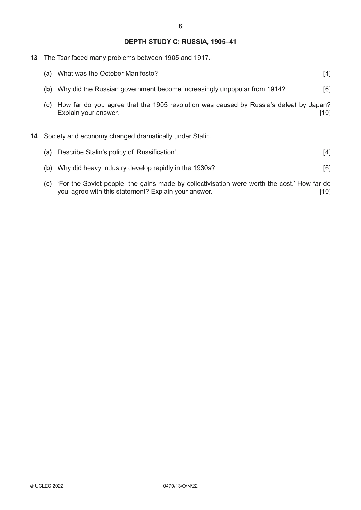 Cambridge IGCSE History 0470 2022 Oct/Nov Paper 1 · Variant 3 question paper, page 6 of 12