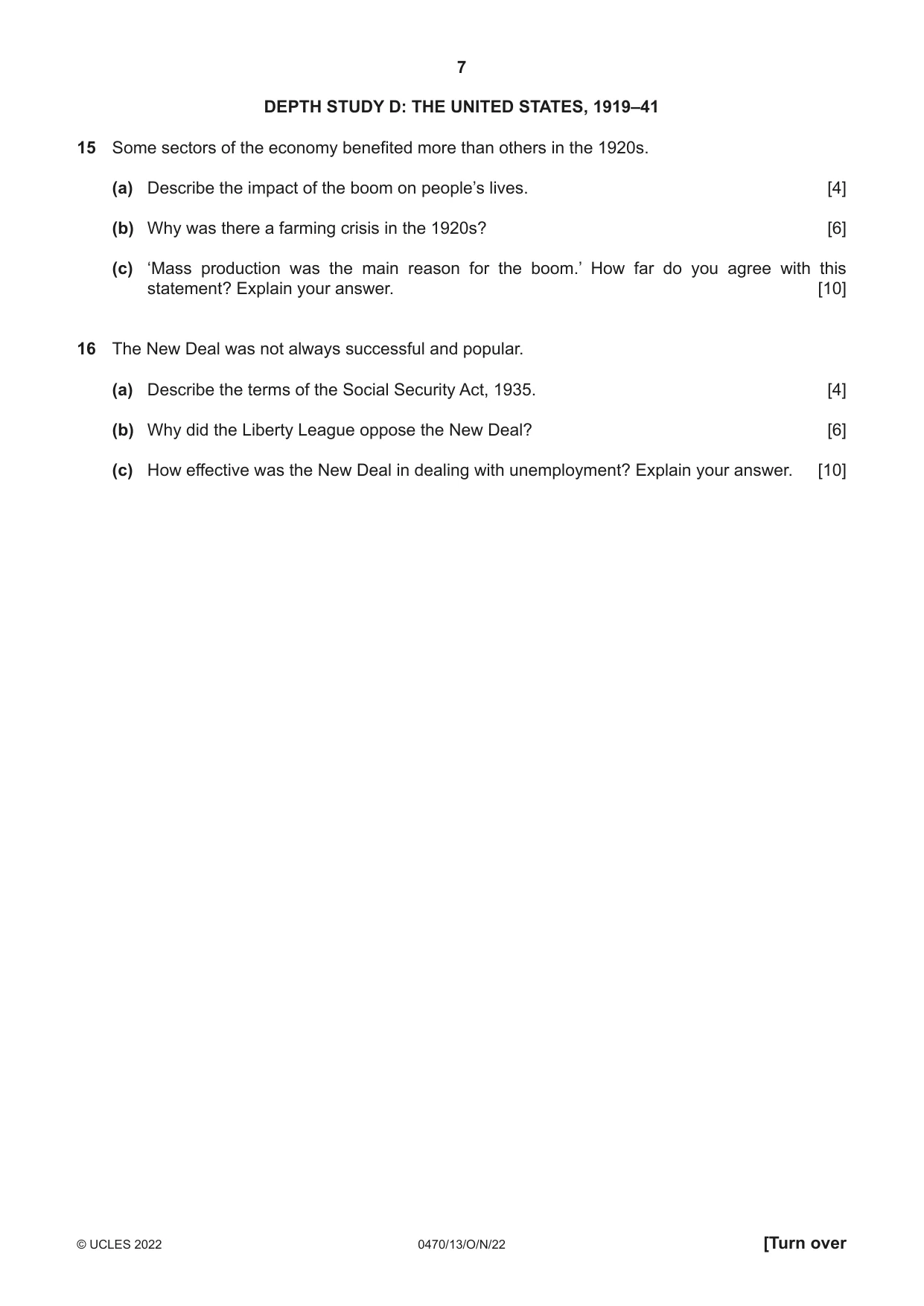 Cambridge IGCSE History 0470 2022 Oct/Nov Paper 1 · Variant 3 question paper, page 7 of 12