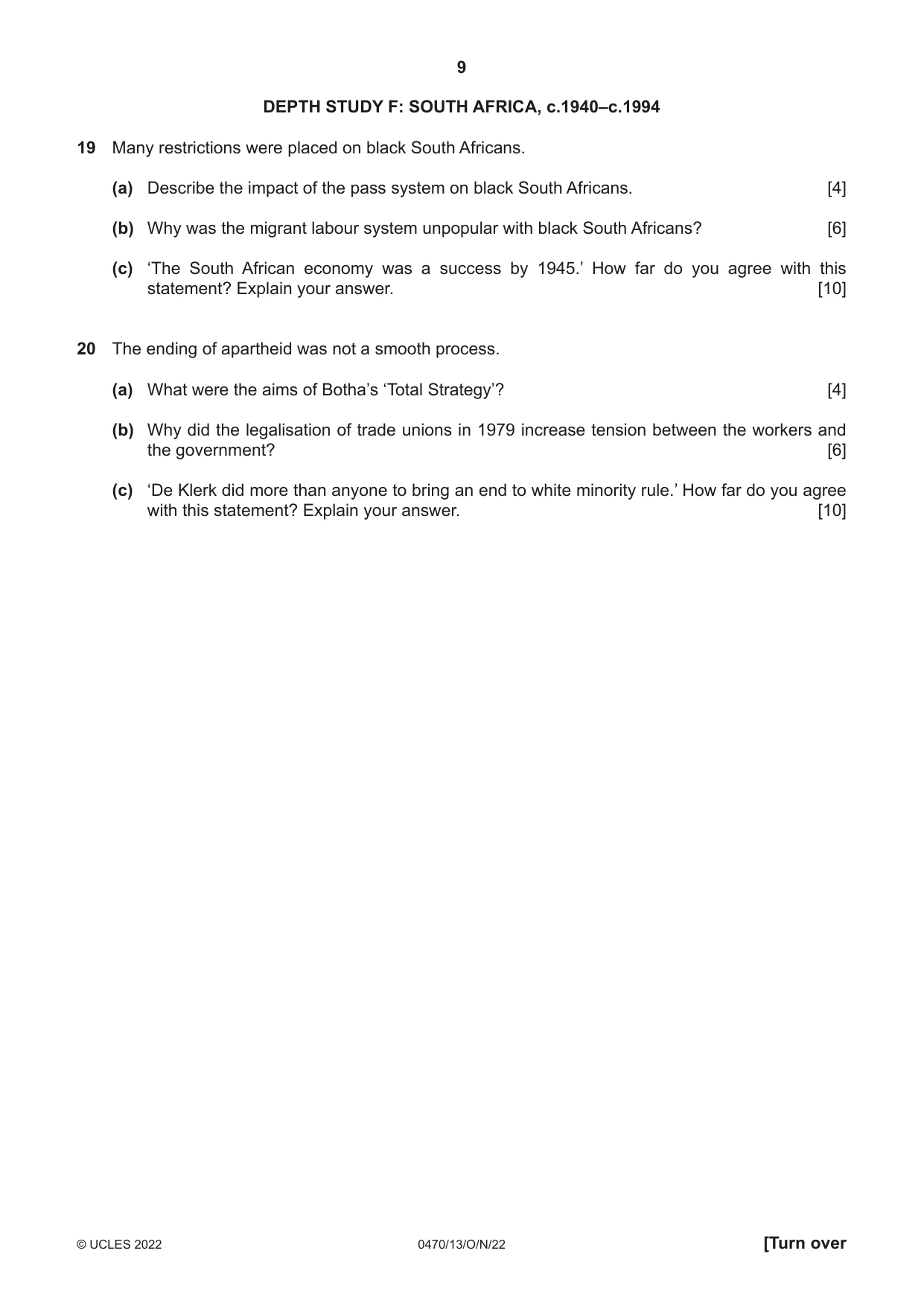 Cambridge IGCSE History 0470 2022 Oct/Nov Paper 1 · Variant 3 question paper, page 9 of 12