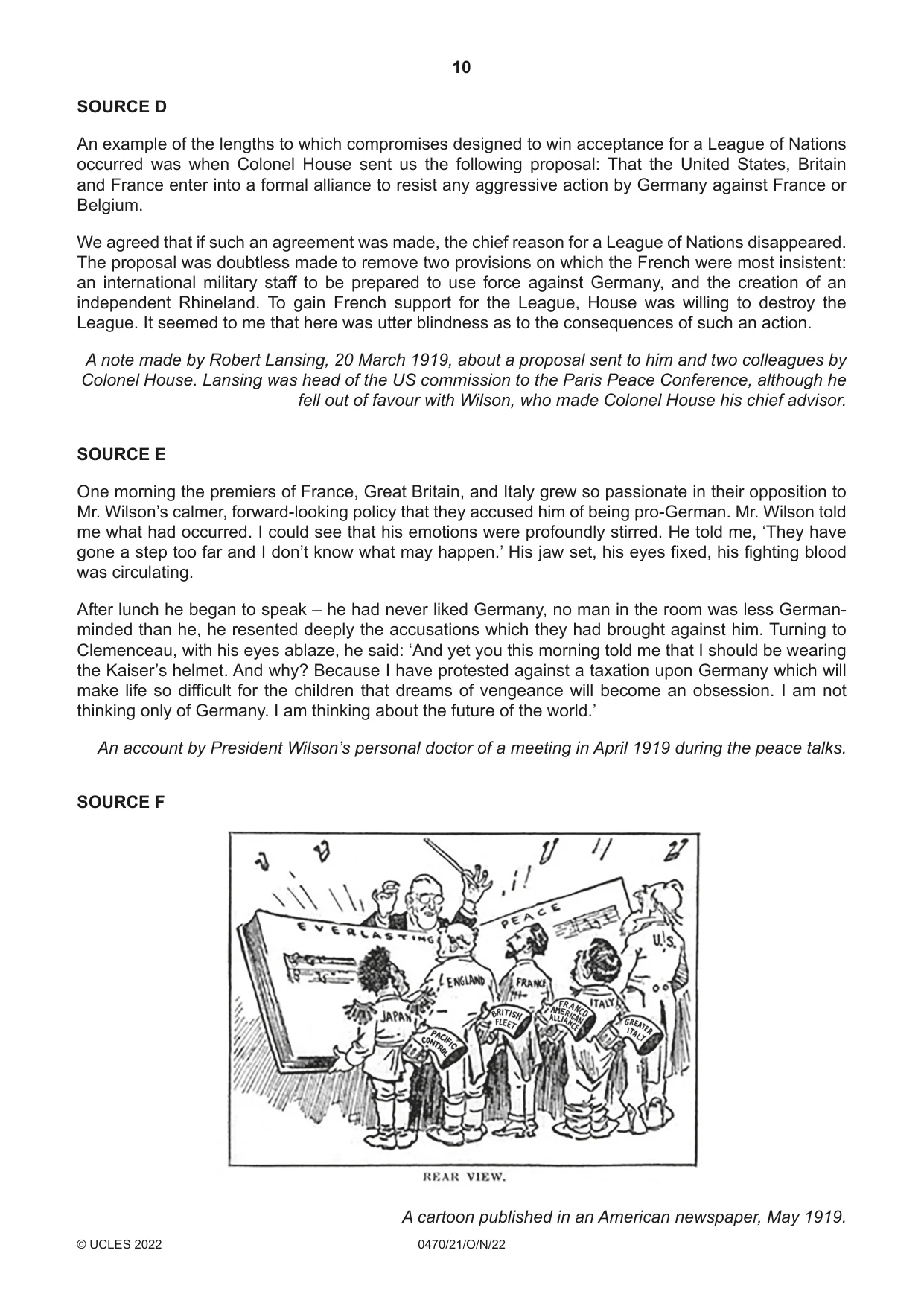 Cambridge IGCSE History 0470 2022 Oct/Nov Paper 2 · Variant 1 question paper, page 10 of 12