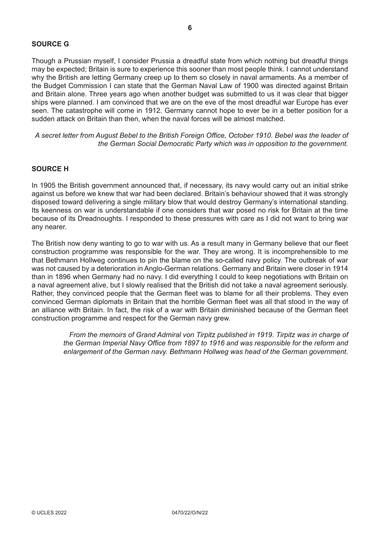 Cambridge IGCSE History 0470 2022 Oct/Nov Paper 2 · Variant 2 question paper, page 6 of 16