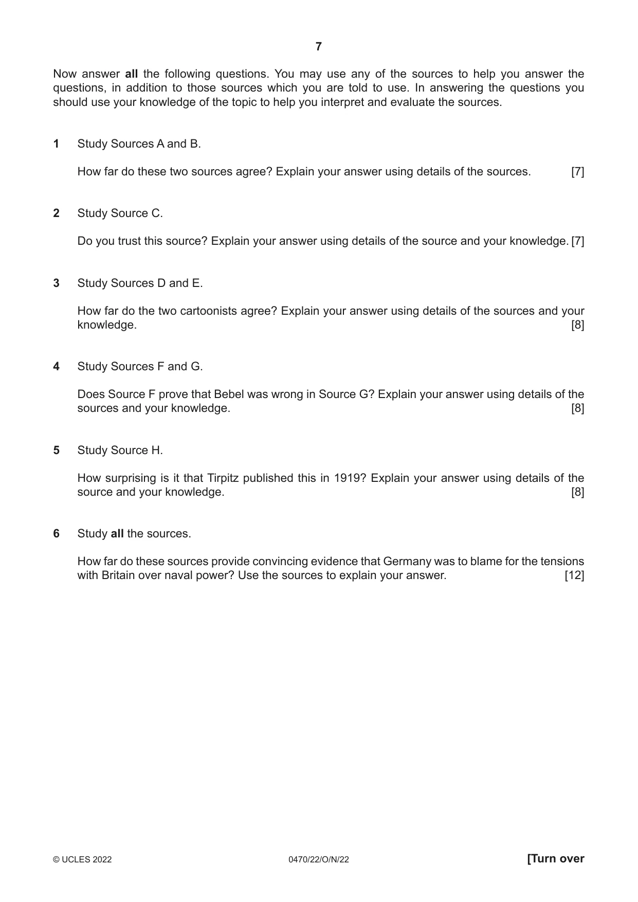 Cambridge IGCSE History 0470 2022 Oct/Nov Paper 2 · Variant 2 question paper, page 7 of 16