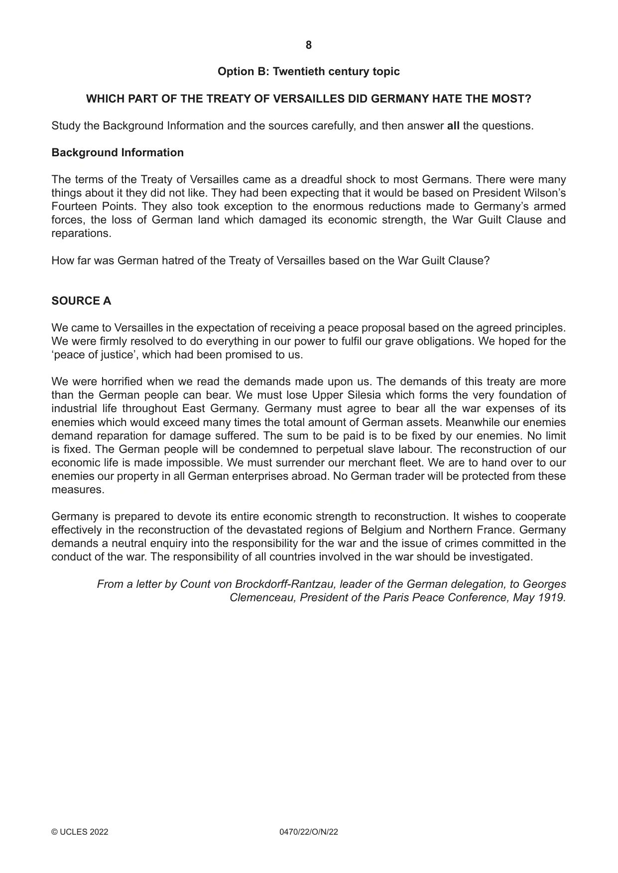 Cambridge IGCSE History 0470 2022 Oct/Nov Paper 2 · Variant 2 question paper, page 8 of 16