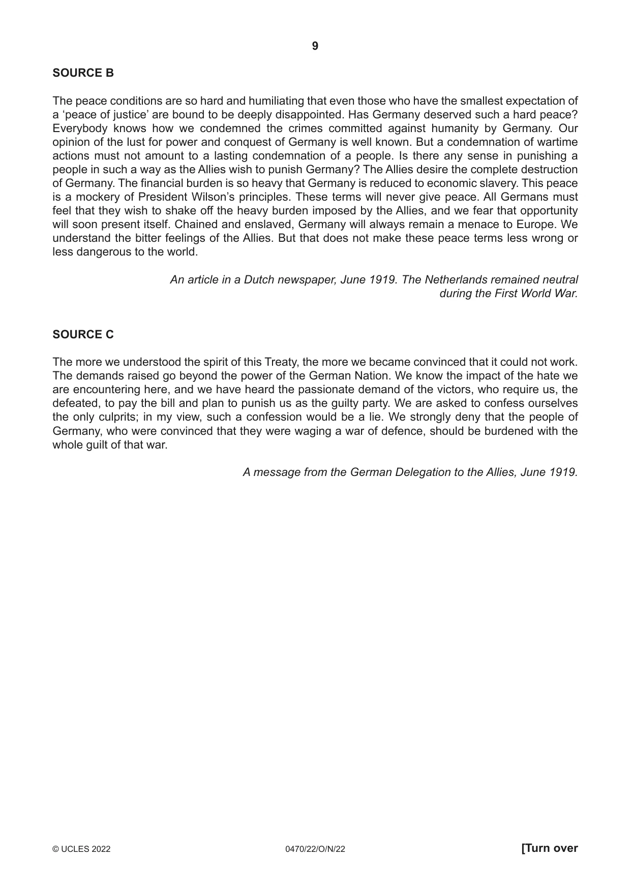 Cambridge IGCSE History 0470 2022 Oct/Nov Paper 2 · Variant 2 question paper, page 9 of 16