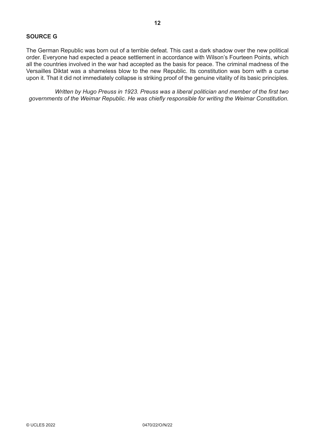 Cambridge IGCSE History 0470 2022 Oct/Nov Paper 2 · Variant 2 question paper, page 12 of 16