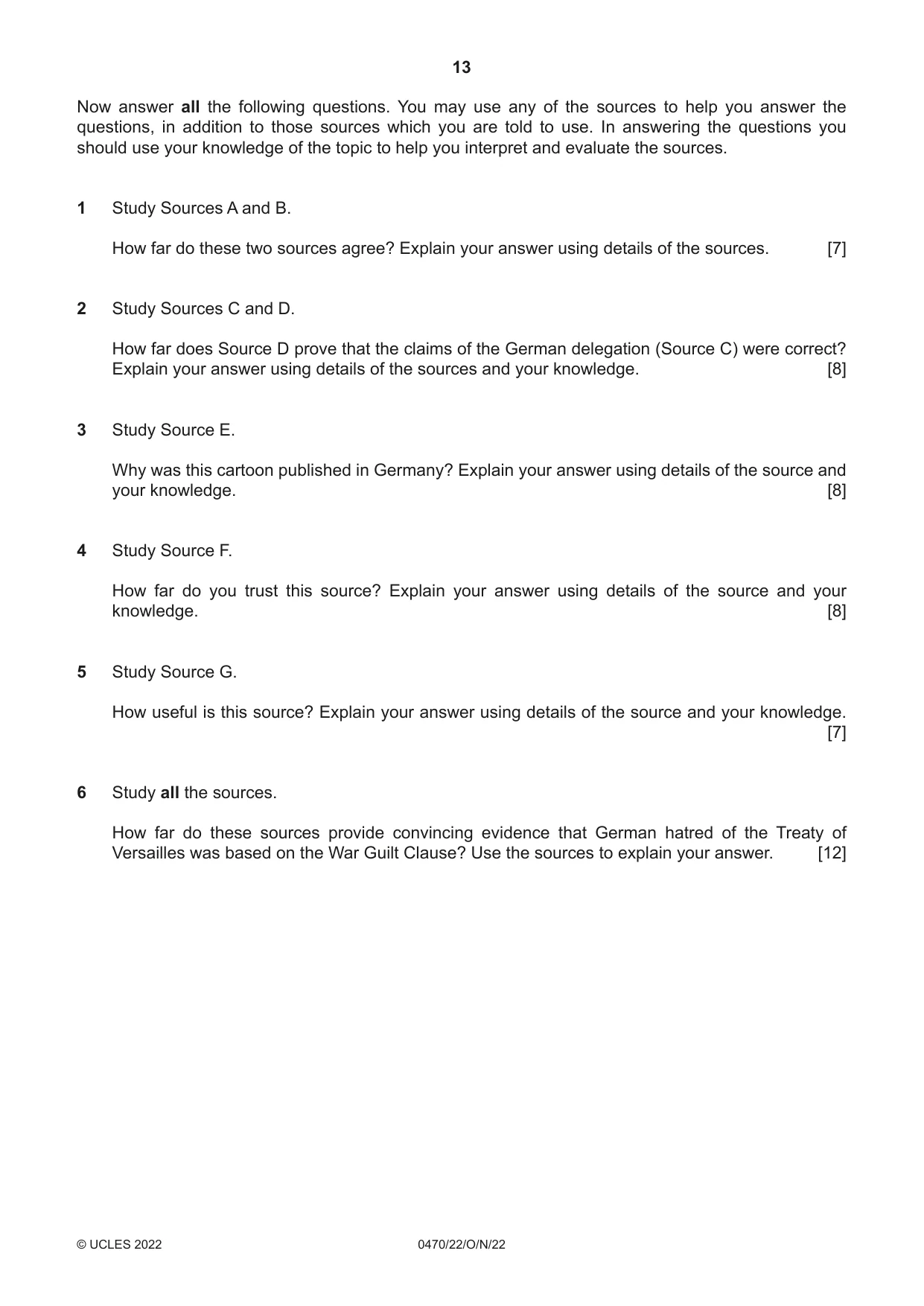 Cambridge IGCSE History 0470 2022 Oct/Nov Paper 2 · Variant 2 question paper, page 13 of 16