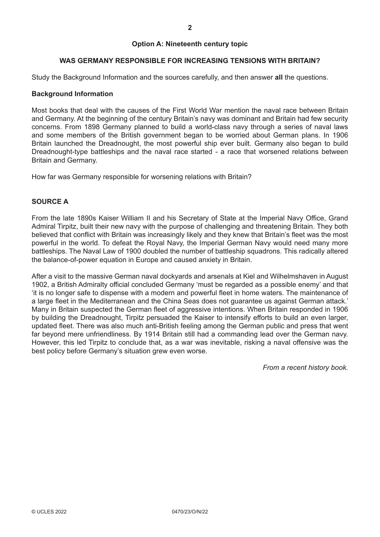 Cambridge IGCSE History 0470 2022 Oct/Nov Paper 2 · Variant 3 question paper, page 2 of 16