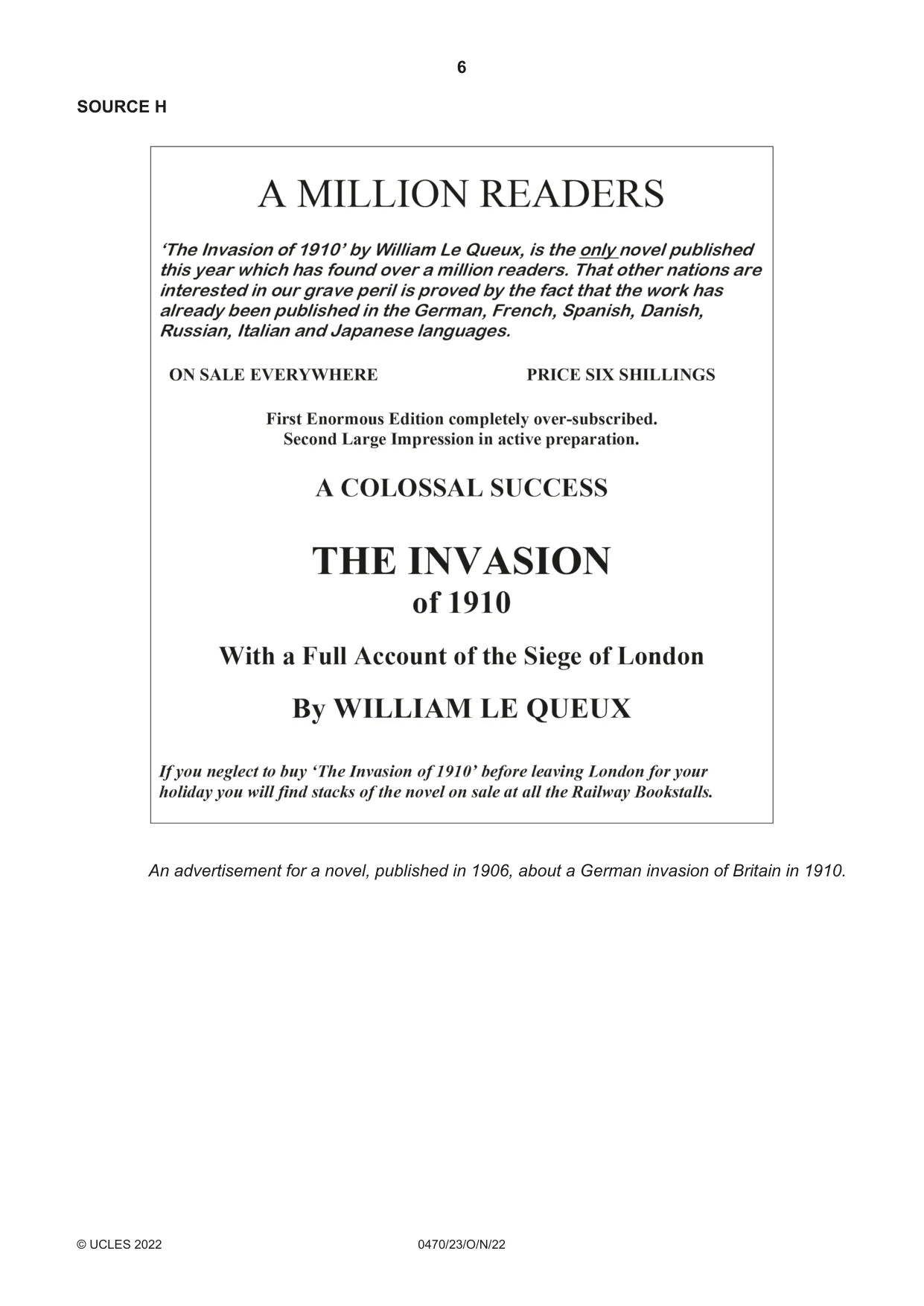 Cambridge IGCSE History 0470 2022 Oct/Nov Paper 2 · Variant 3 question paper, page 6 of 16