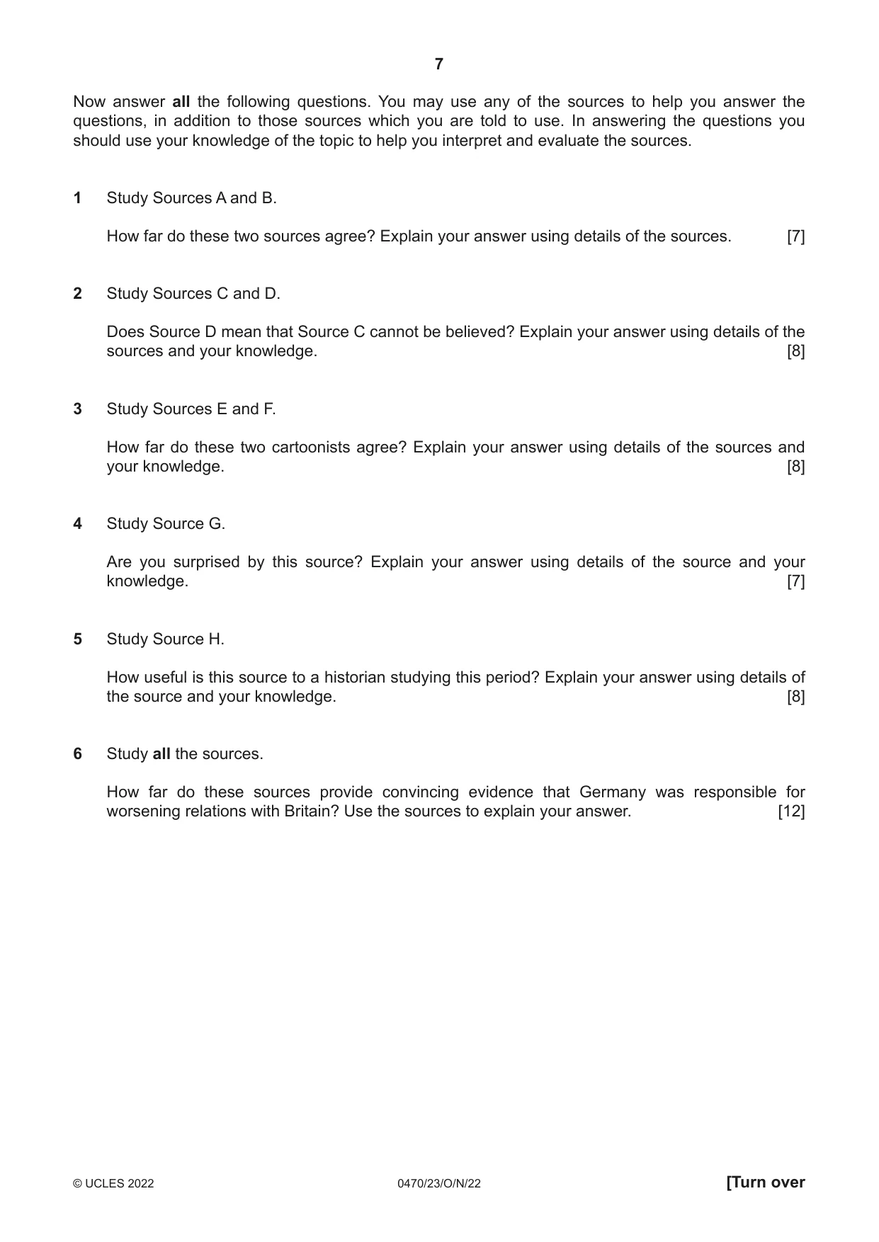 Cambridge IGCSE History 0470 2022 Oct/Nov Paper 2 · Variant 3 question paper, page 7 of 16