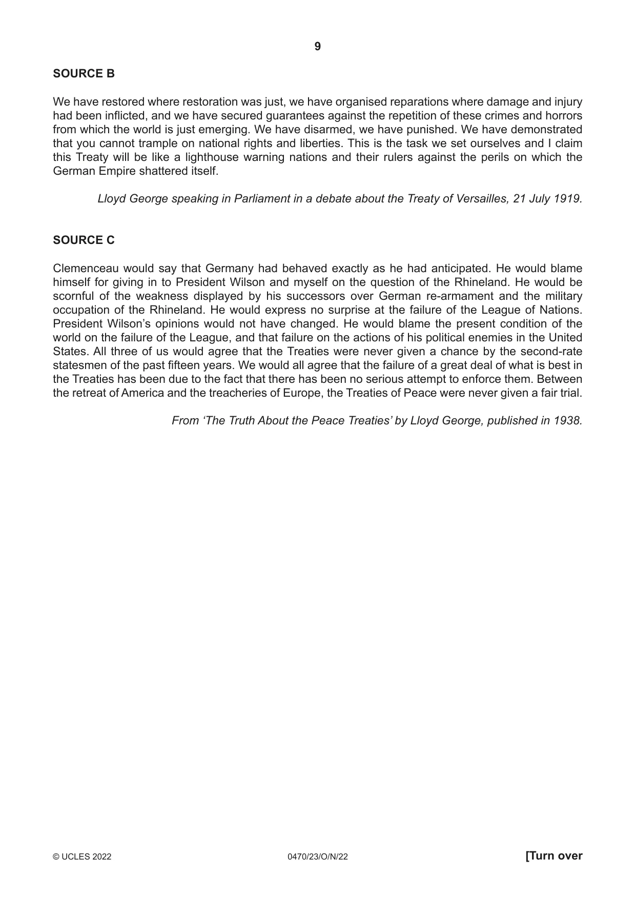 Cambridge IGCSE History 0470 2022 Oct/Nov Paper 2 · Variant 3 question paper, page 9 of 16