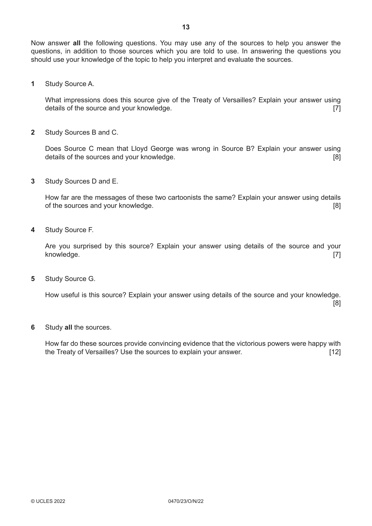 Cambridge IGCSE History 0470 2022 Oct/Nov Paper 2 · Variant 3 question paper, page 13 of 16