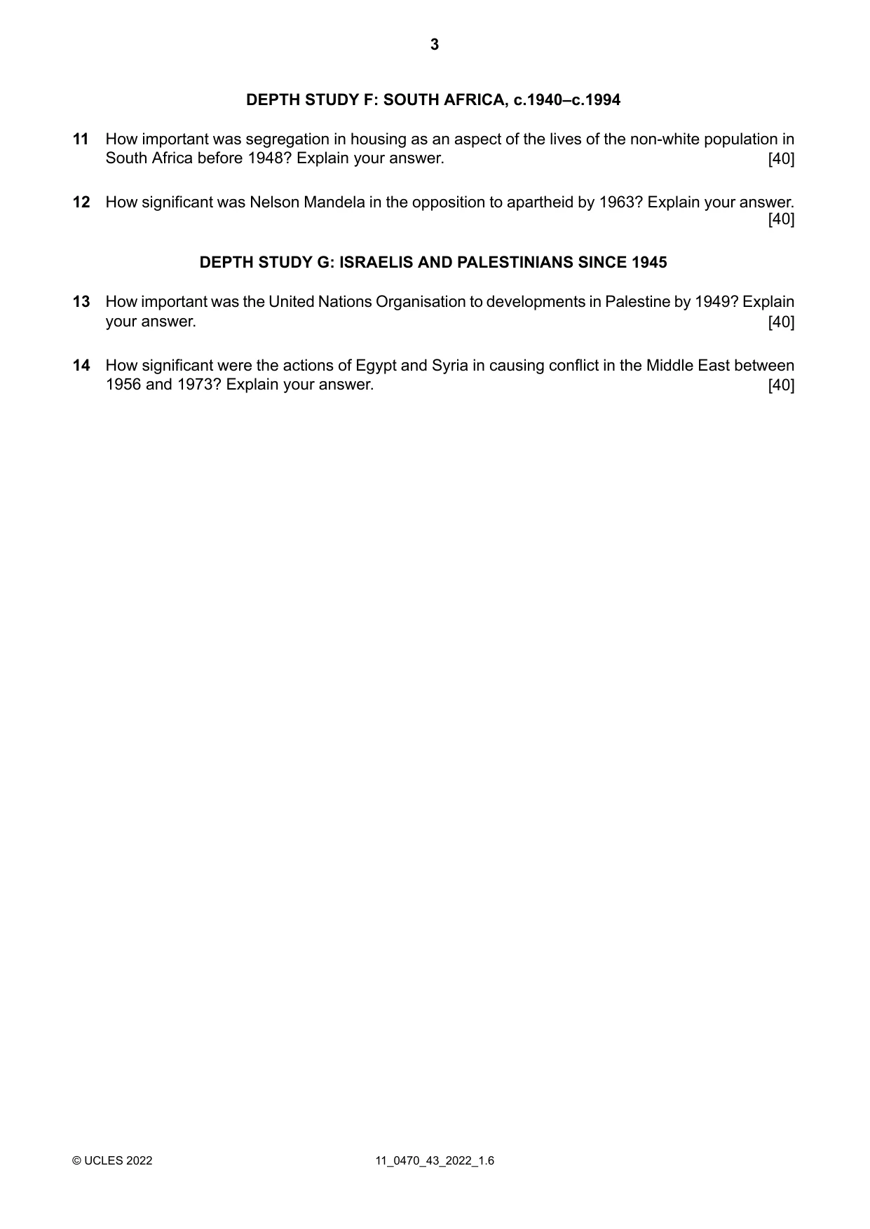 Cambridge IGCSE History 0470 2022 Oct/Nov Paper 4 · Variant 3 question paper, page 3 of 4
