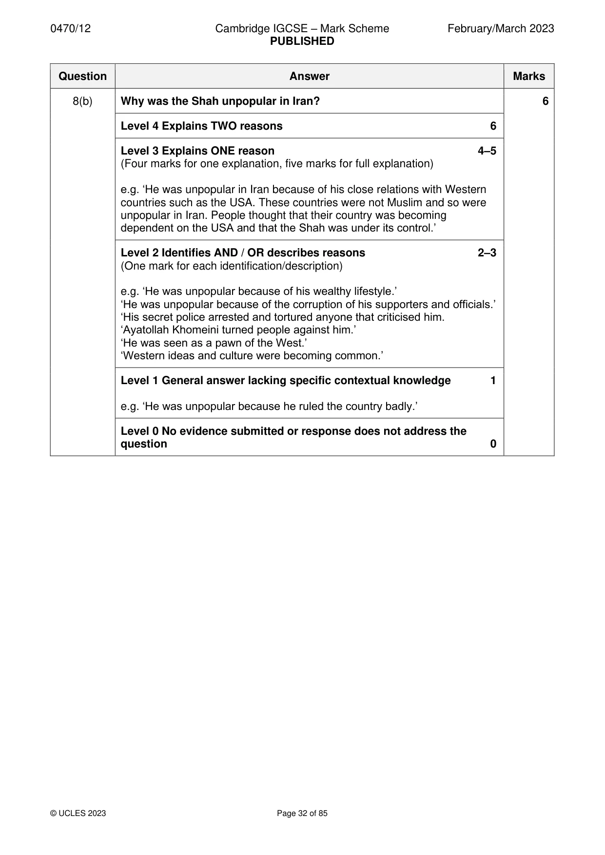 Mark scheme, page 32 of 85
