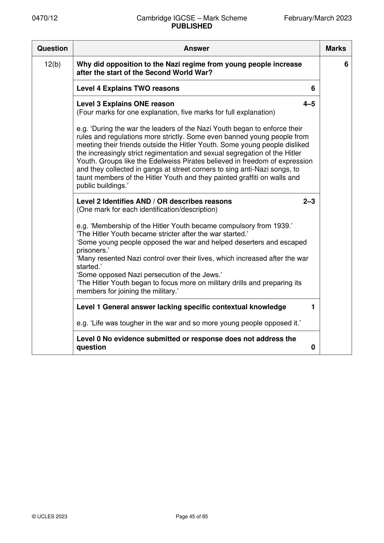 Mark scheme, page 45 of 85