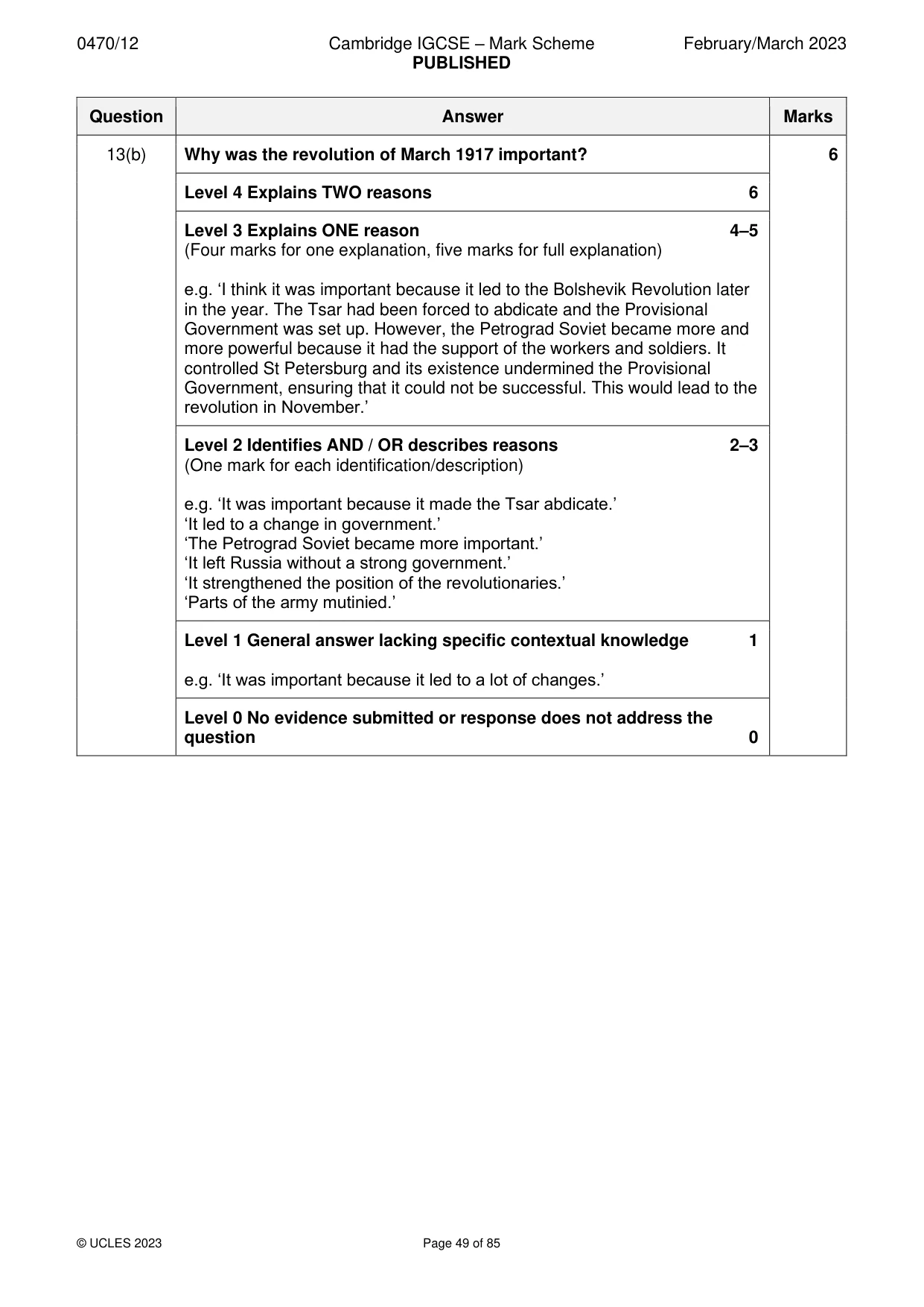 Mark scheme, page 49 of 85