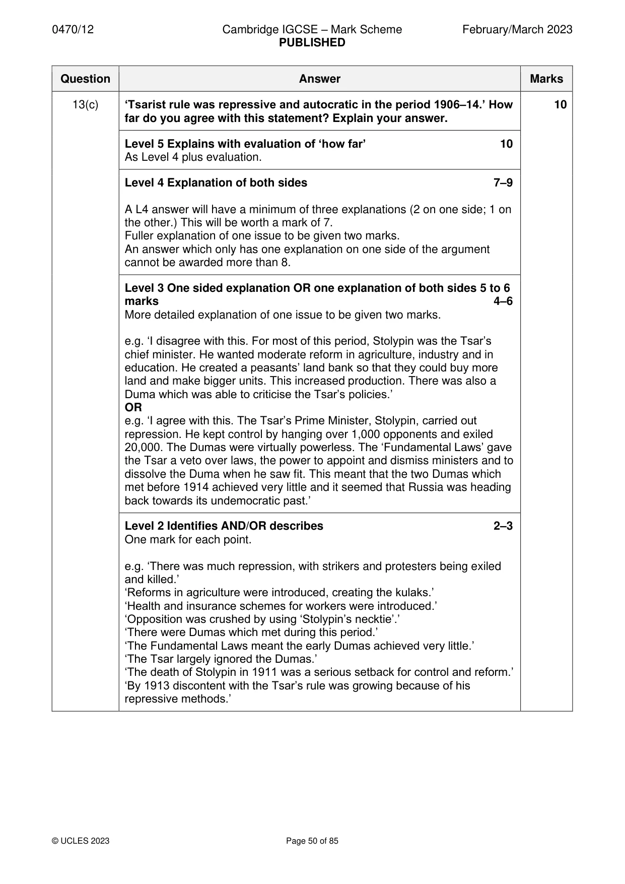 Mark scheme, page 50 of 85