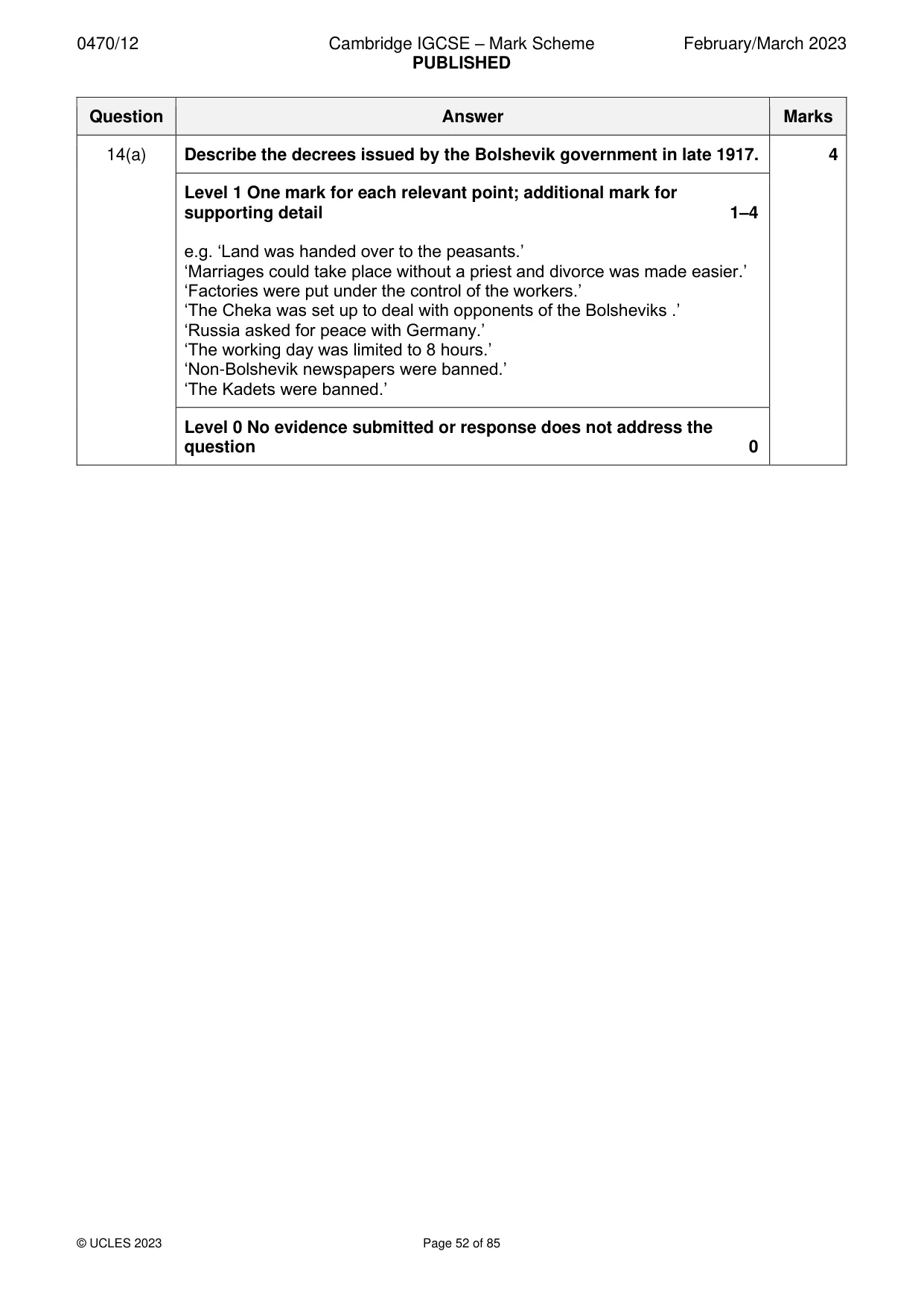 Mark scheme, page 52 of 85