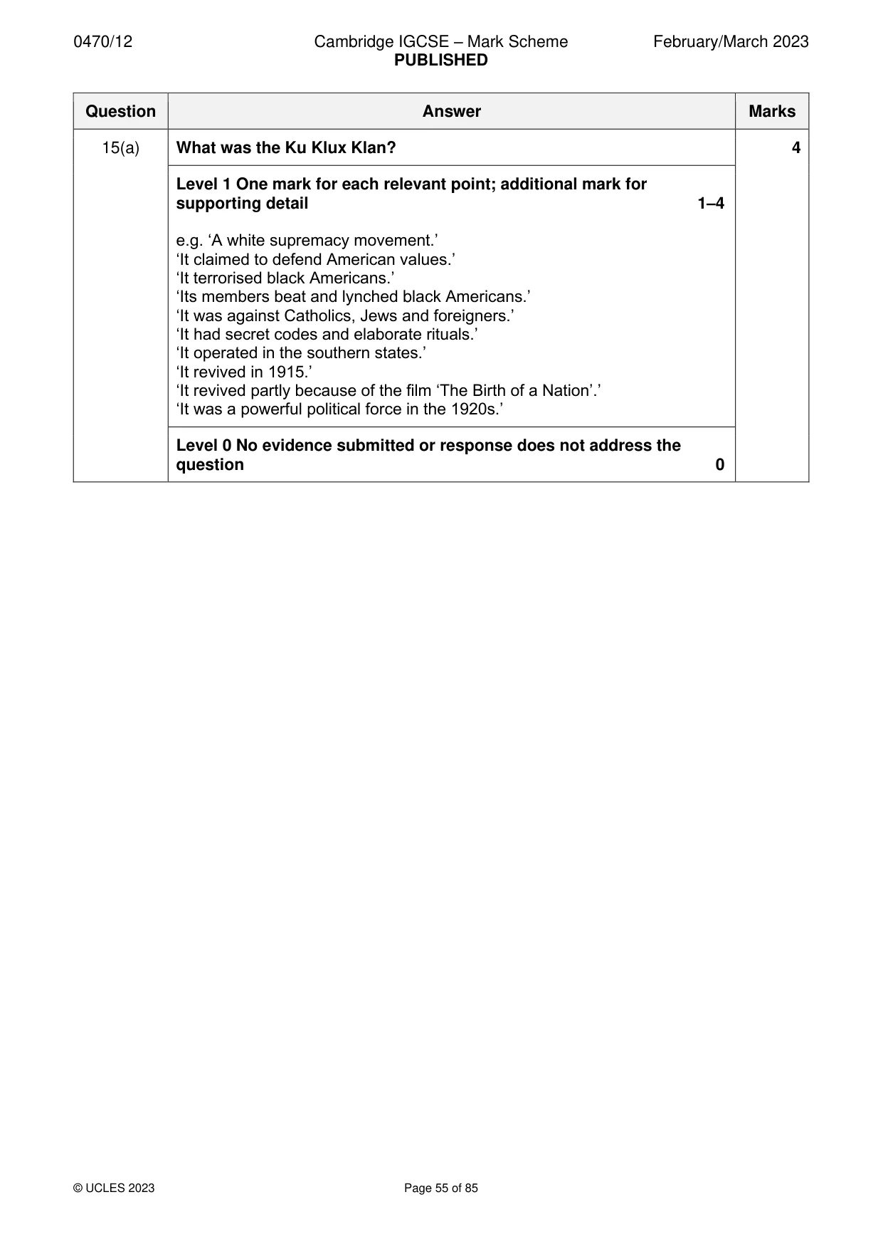 Mark scheme, page 55 of 85