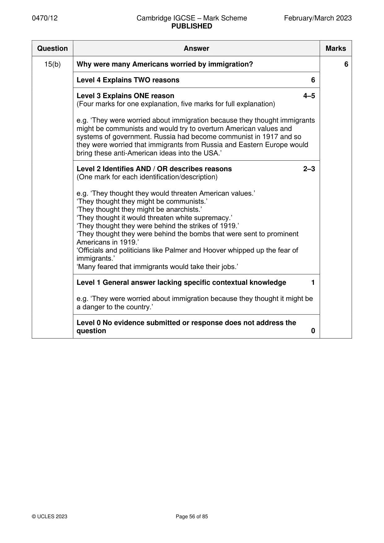 Mark scheme, page 56 of 85