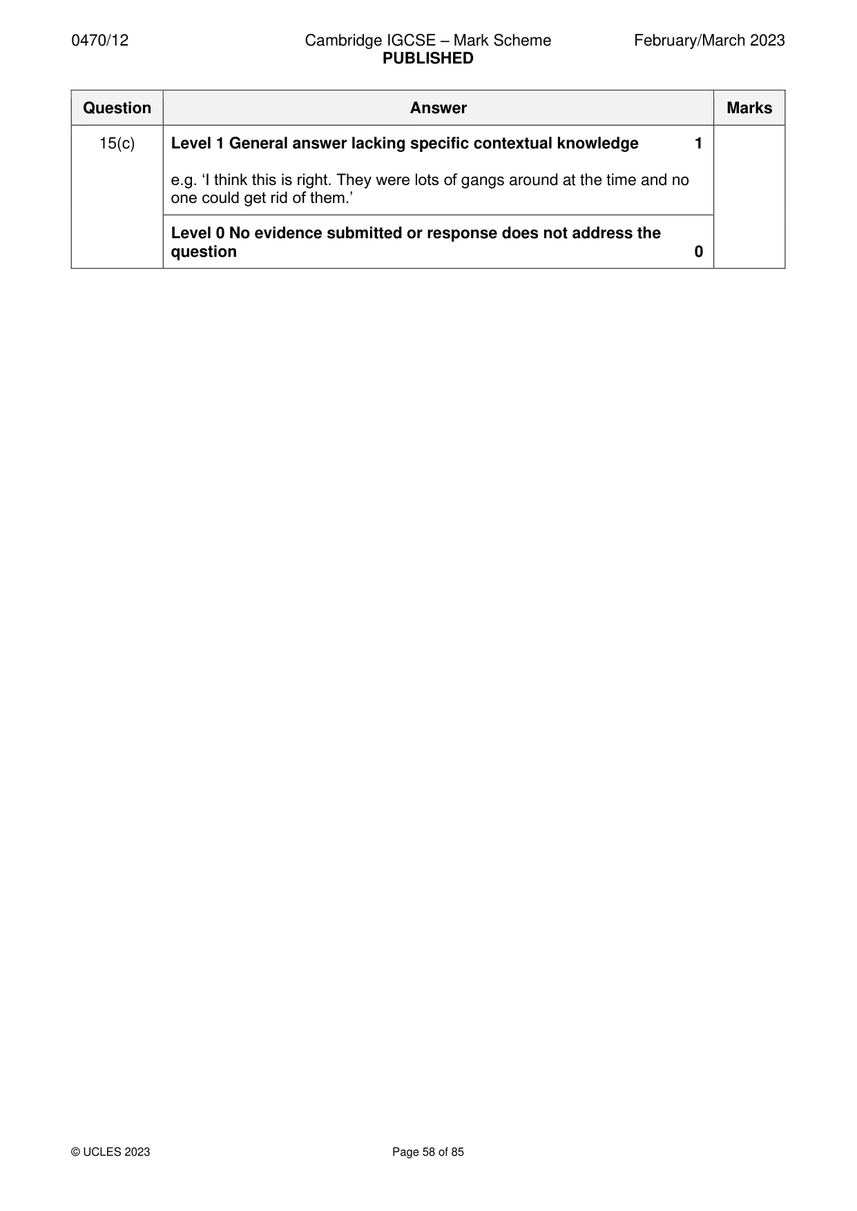 Mark scheme, page 58 of 85
