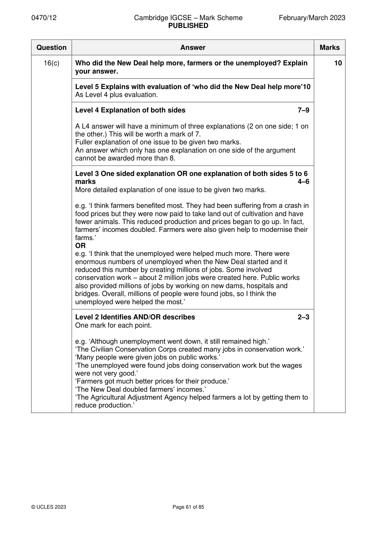 Mark scheme, page 61 of 85