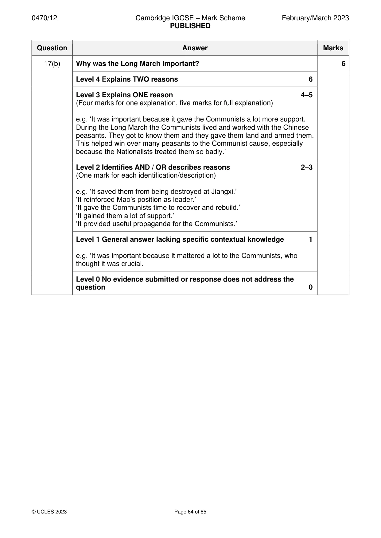 Mark scheme, page 64 of 85