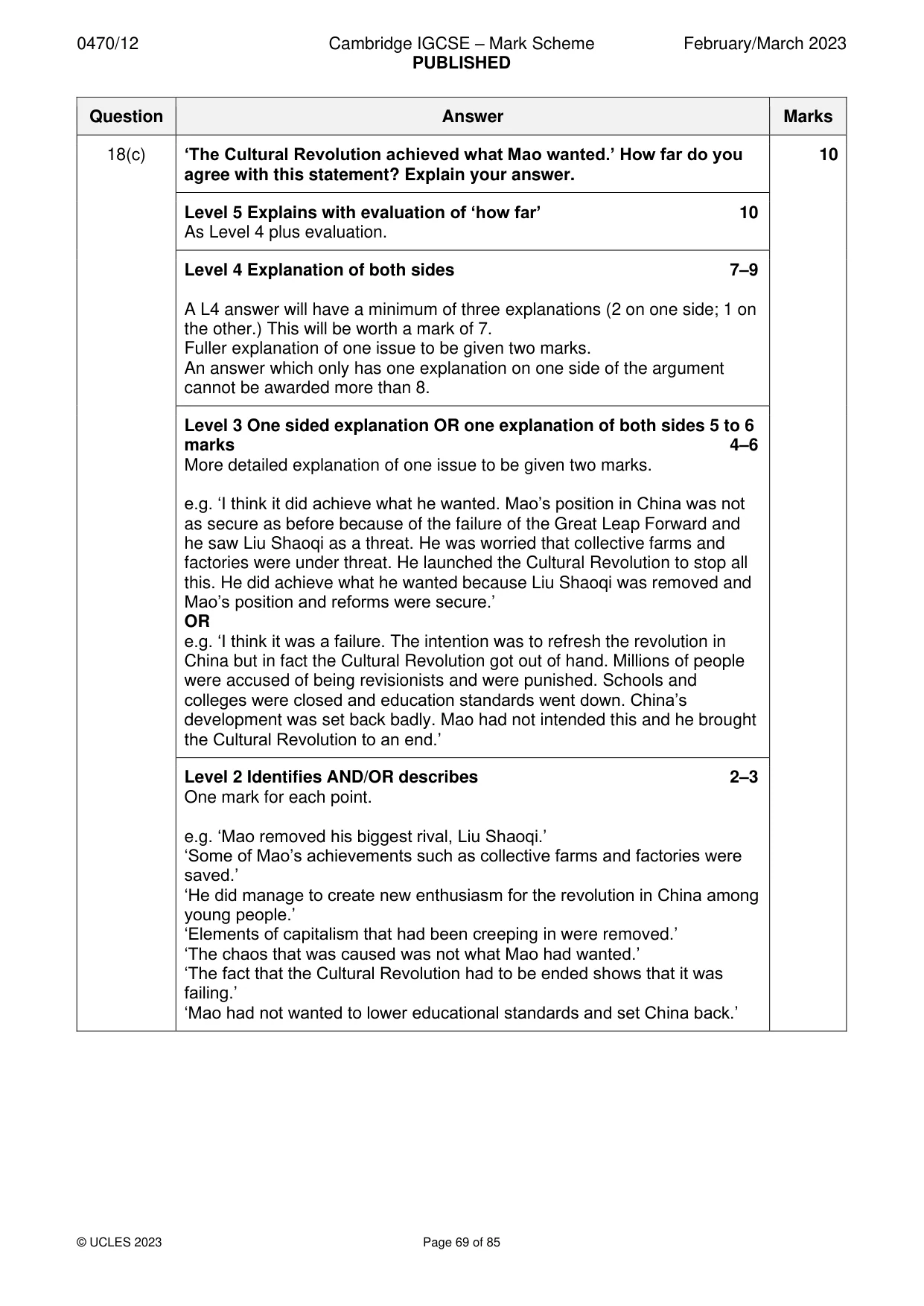 Mark scheme, page 69 of 85