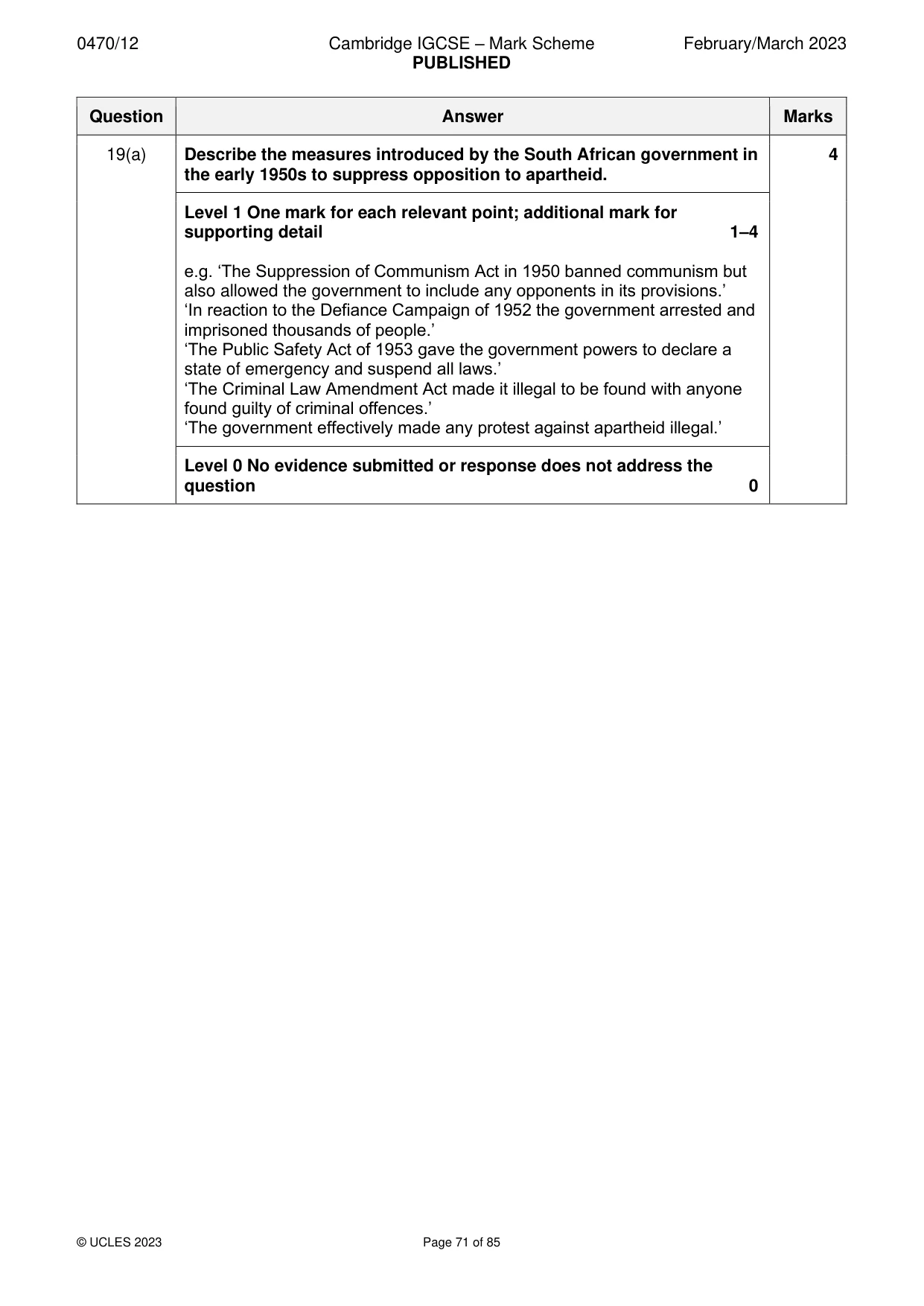 Mark scheme, page 71 of 85